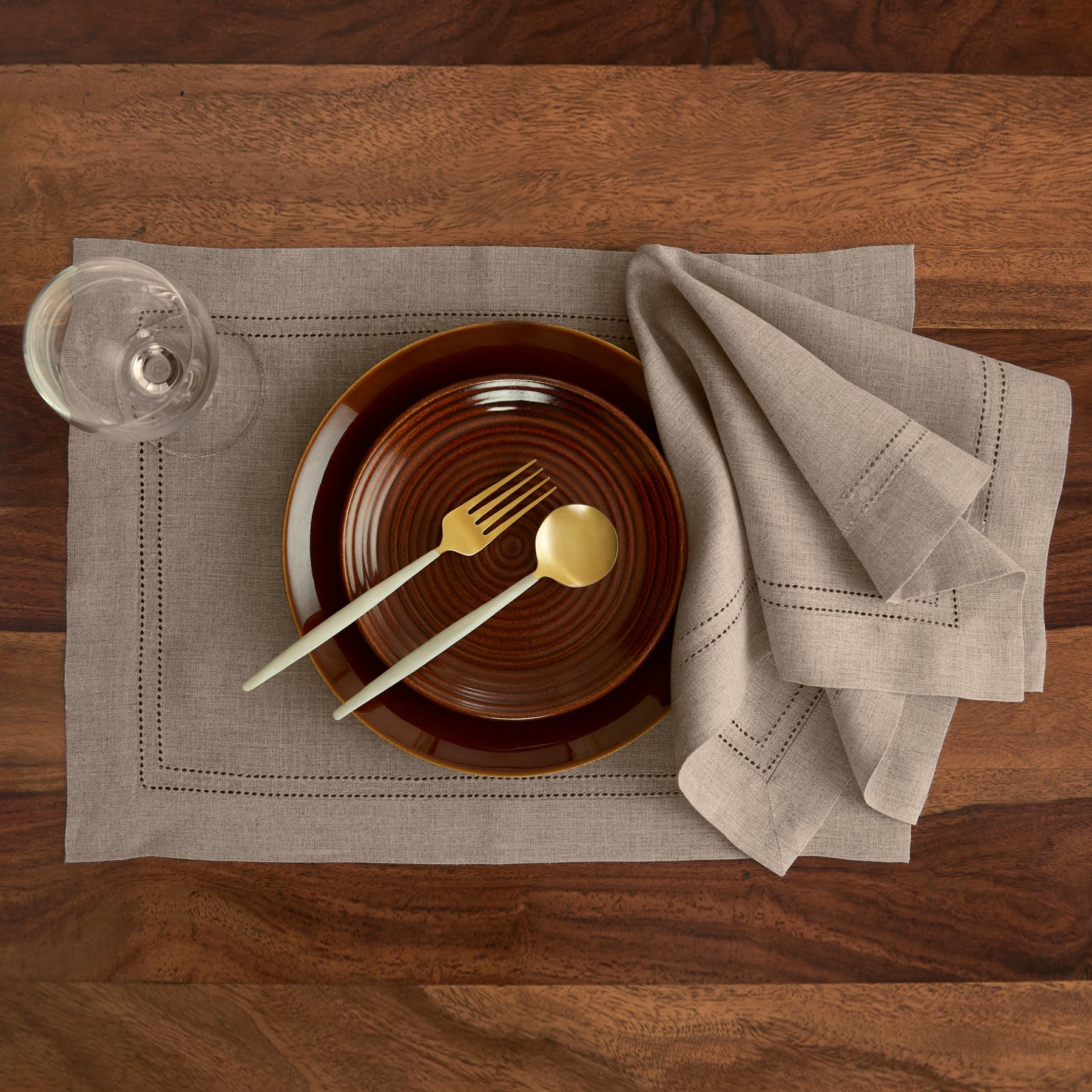 Linen Double Hemstitch Placemats, Set of 4