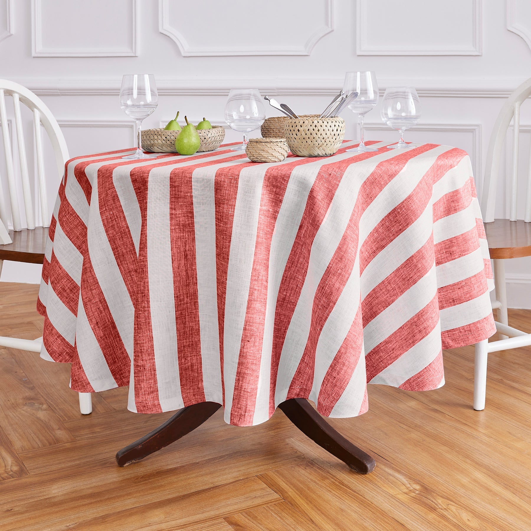Cabana Stripe Round Tablecloth Red and White Cabana Stripe