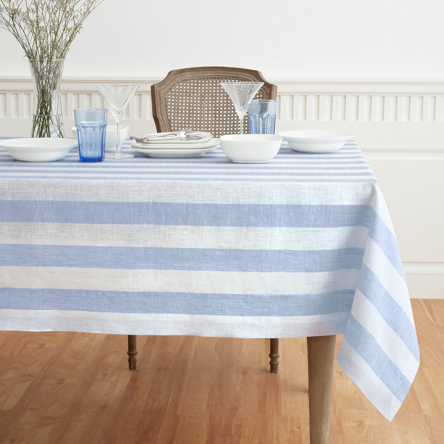 Cabana Stripe Tablecloth Sky Blue and White Cabana Stripe
