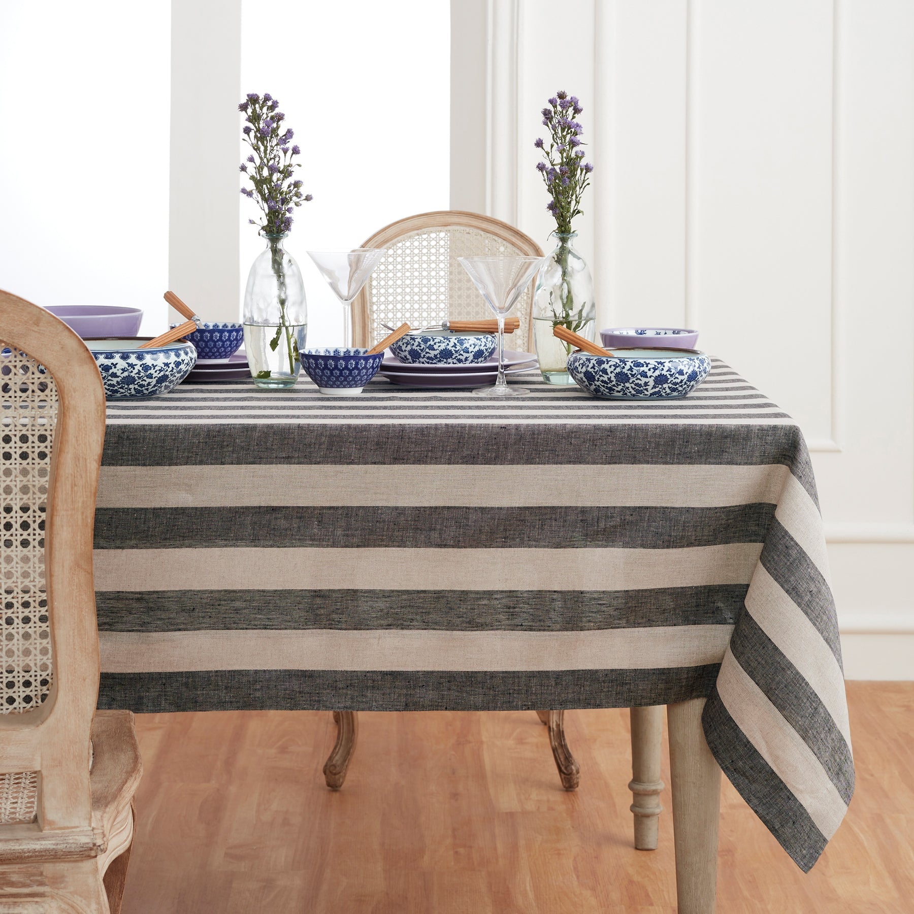 Cabana Stripe Tablecloth Black and Natural Cabana Stripe