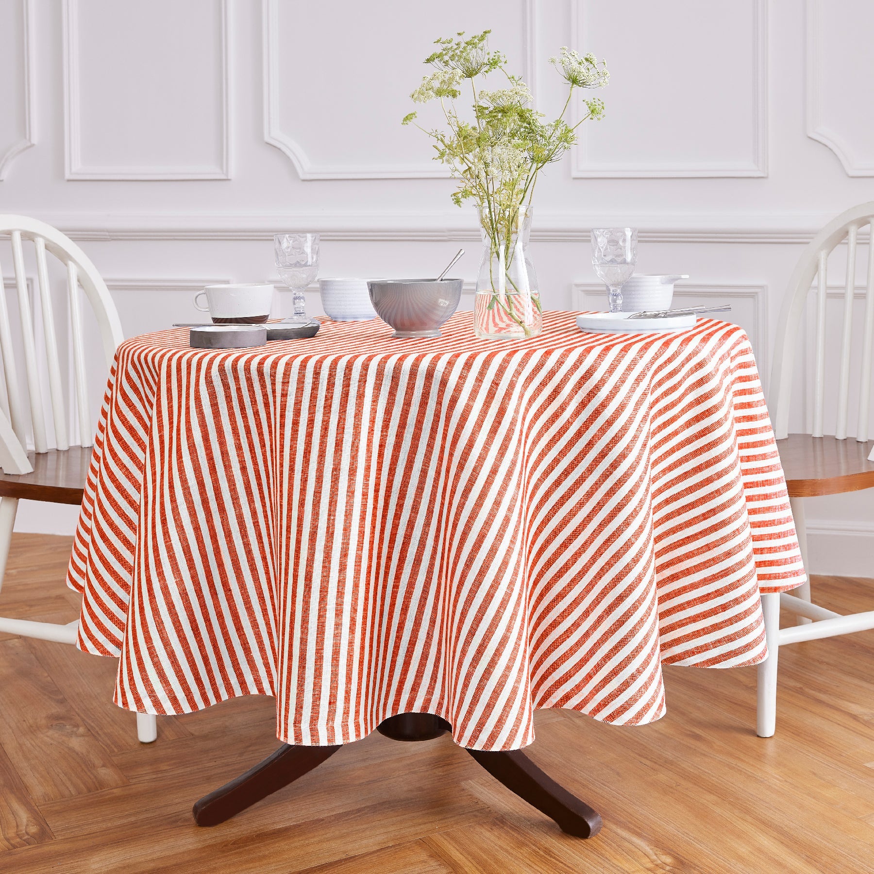 Amalfi Stripe Round Tablecloth Red & White