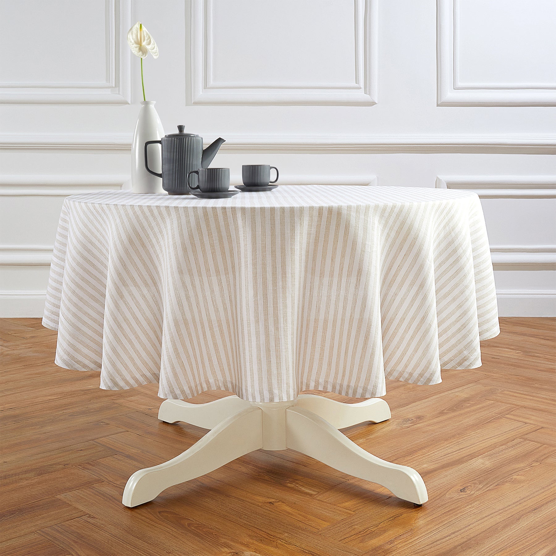 Amalfi Stripe Round Tablecloth Natural & White