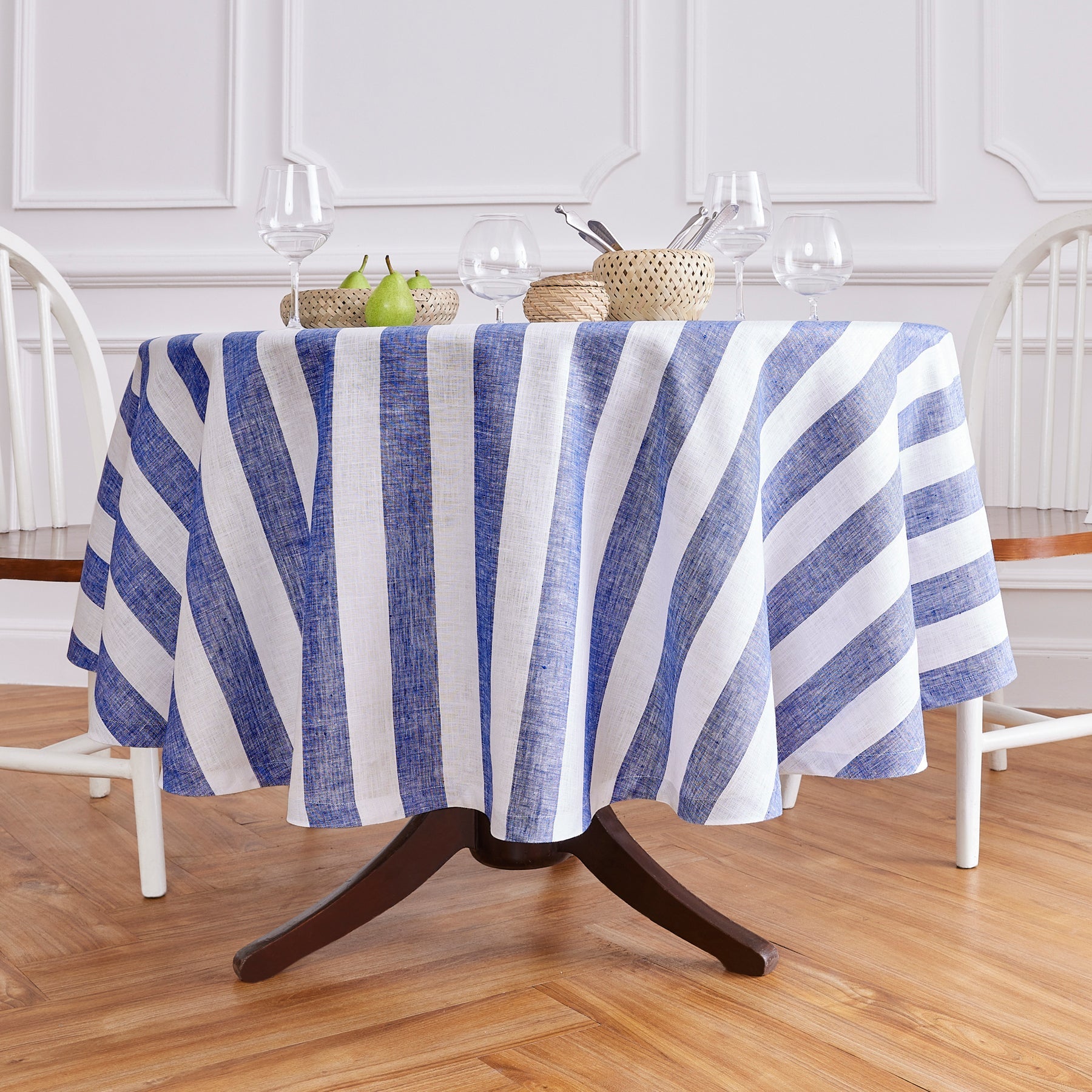 Cabana Stripe Round Tablecloth Navy and White Cabana Stripe