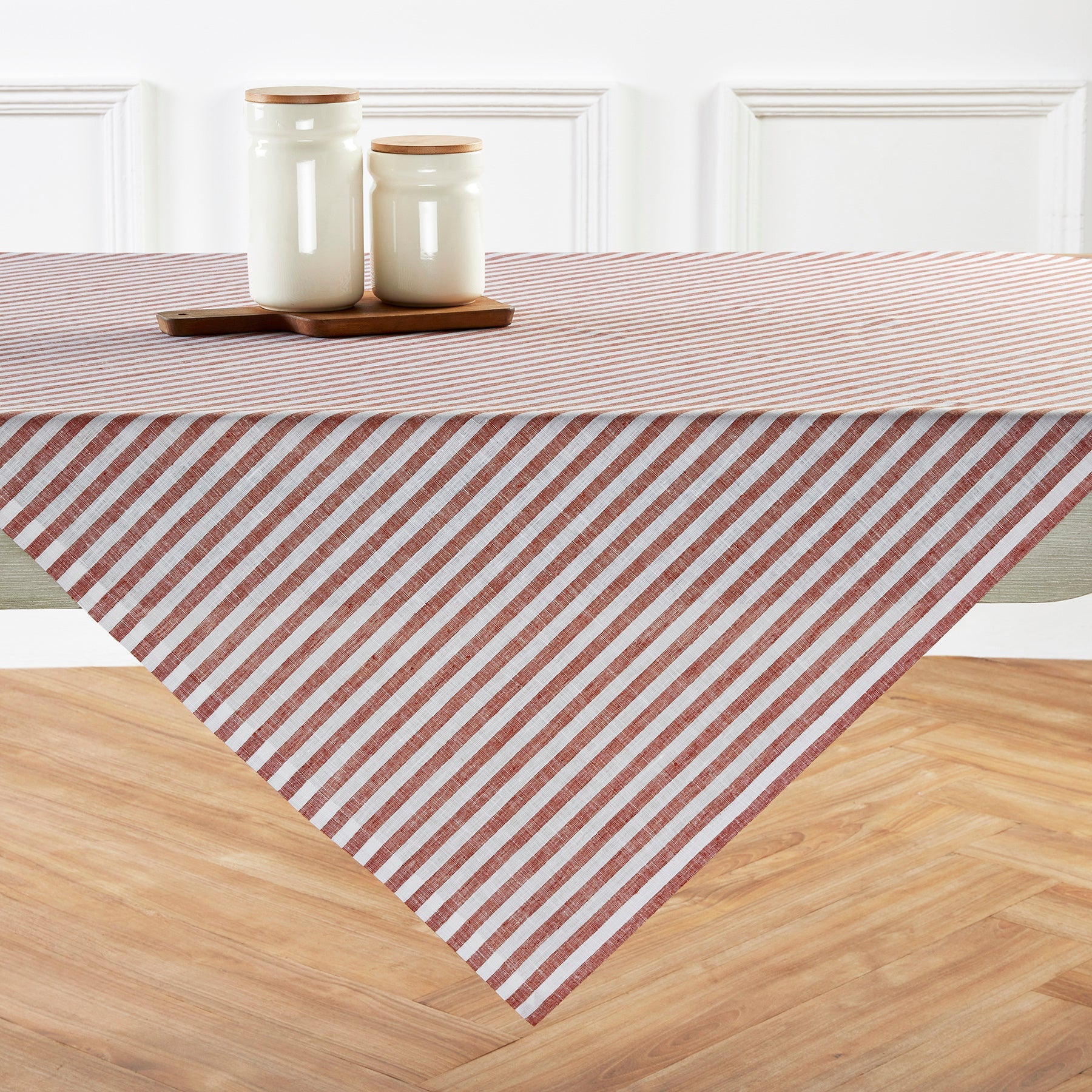 Amalfi Stripe Table Throw Cinnamon & White 52 x 52 Inch