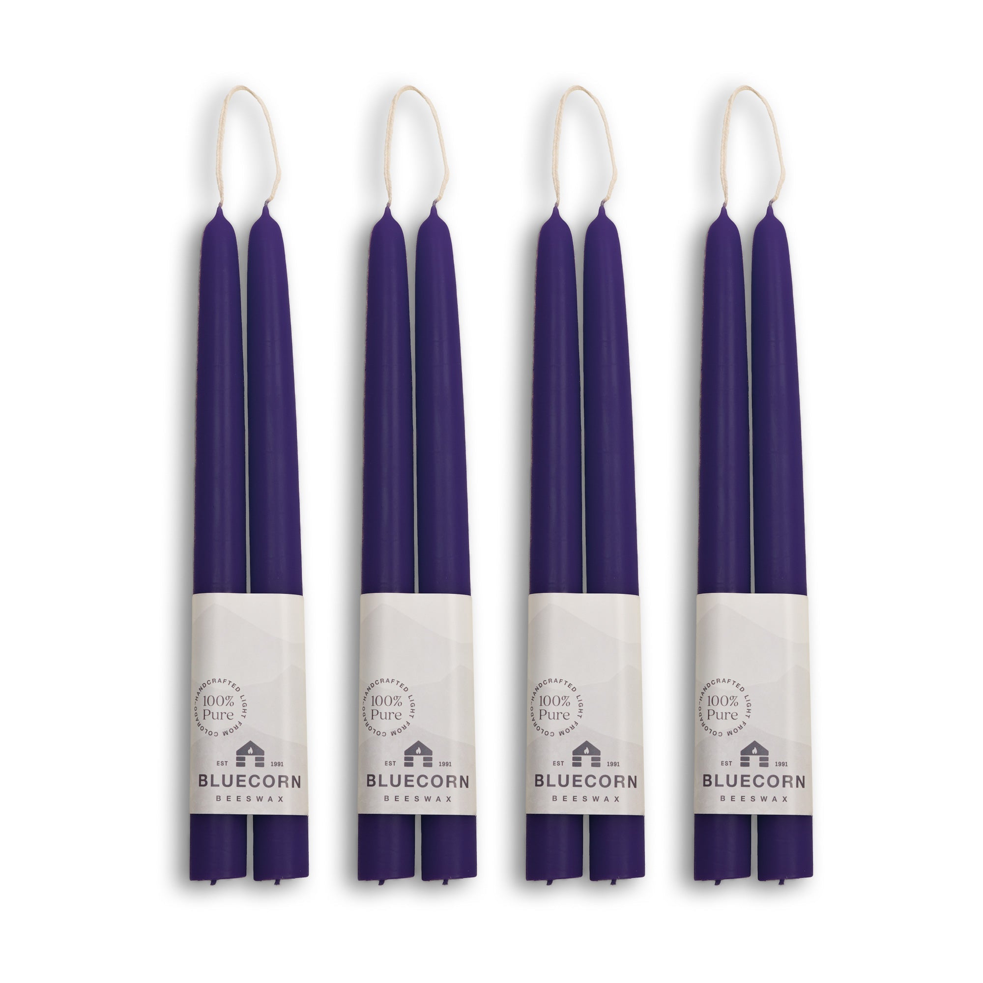 Hand-Dipped Beeswax Taper Candles - Bulk 4-Pair Bundle 10" Eggplant
