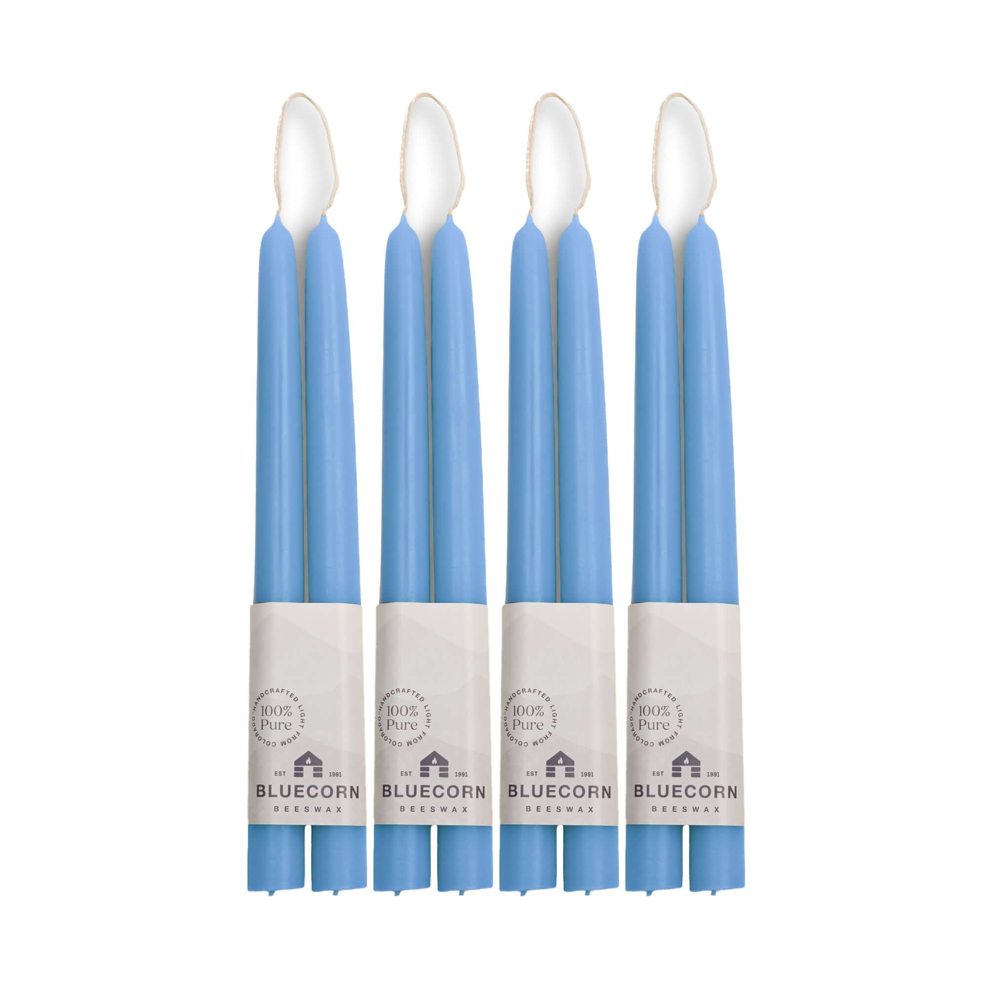 Hand-Dipped Beeswax Taper Candles - Bulk 4-Pair Bundle 10" Sky Blue