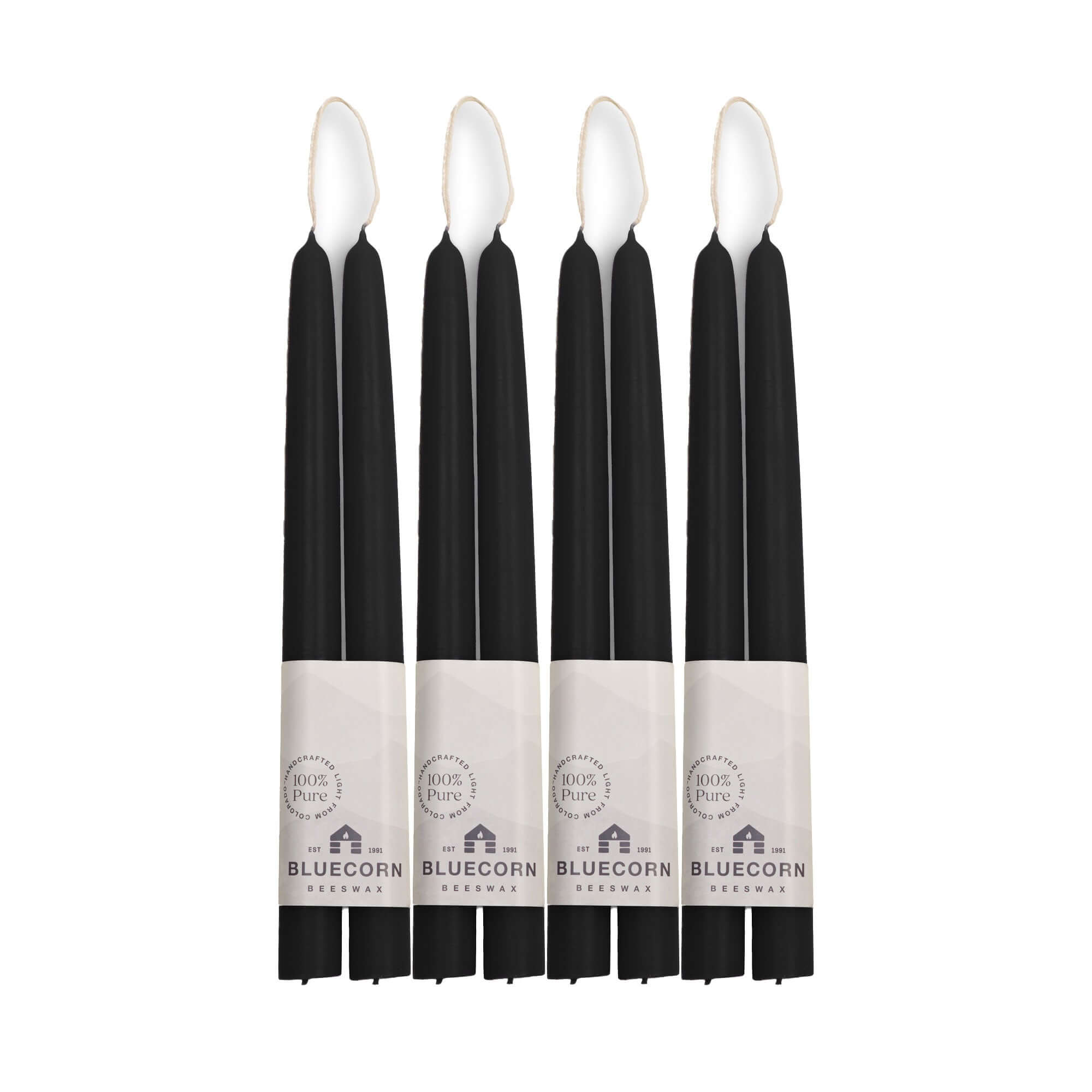 Hand-Dipped Beeswax Taper Candles - Bulk 4-Pair Bundle 10" Black