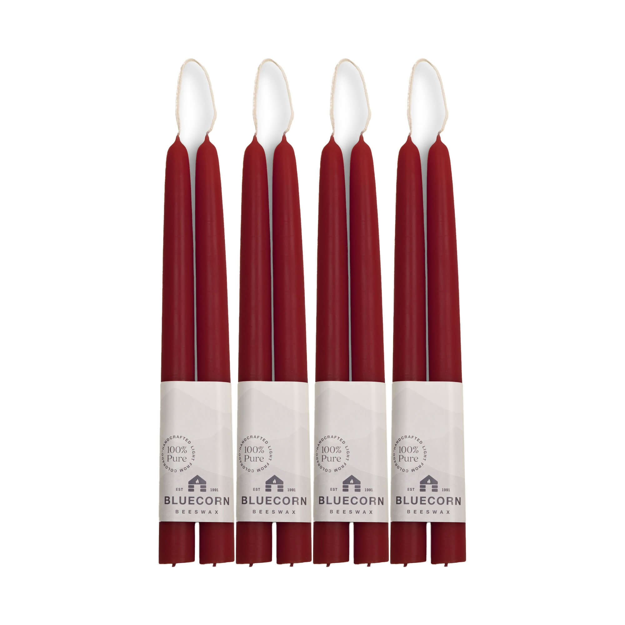 Hand-Dipped Beeswax Taper Candles - Bulk 4-Pair Bundle 10" Burgundy