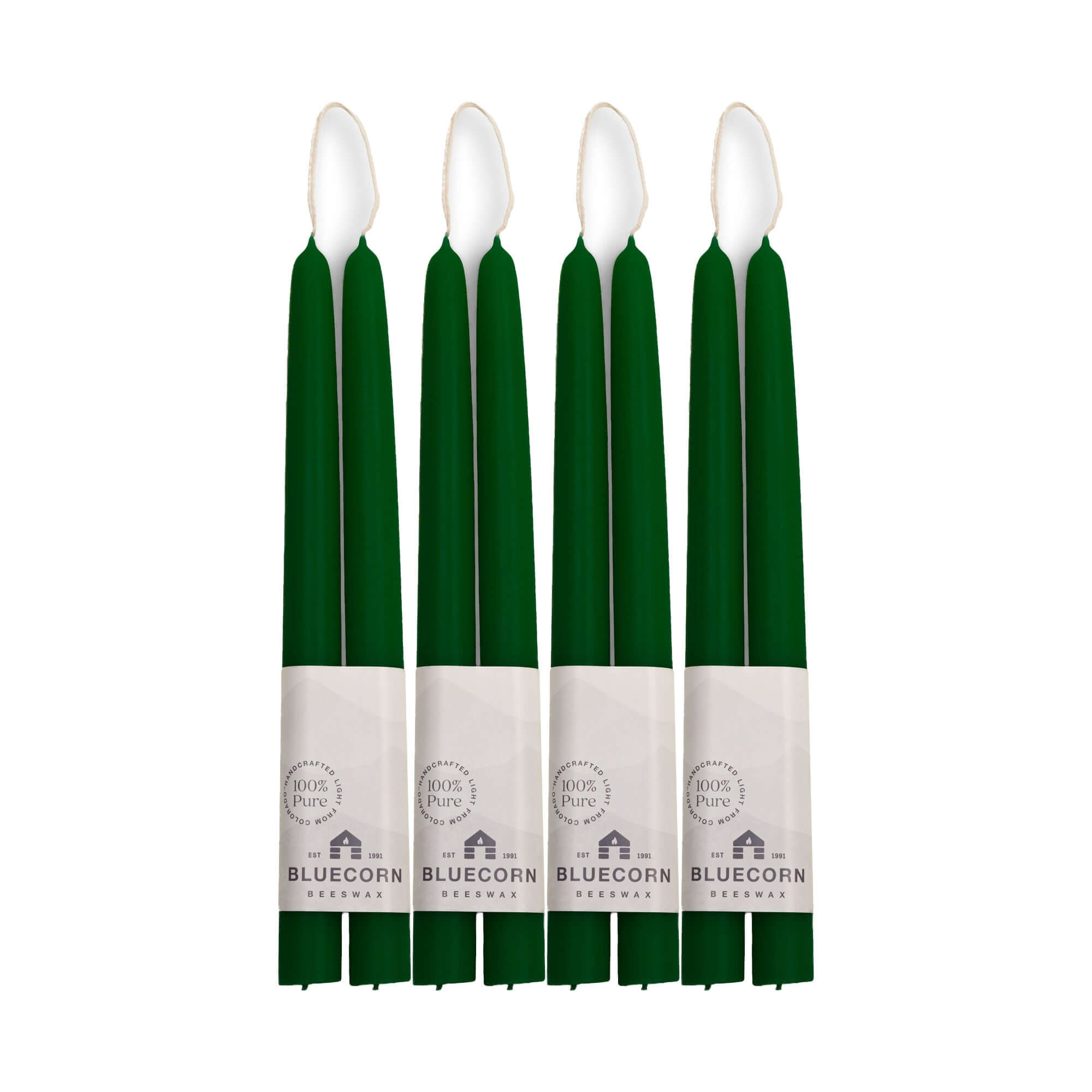 Hand-Dipped Beeswax Taper Candles - Bulk 4-Pair Bundle 10" Moss