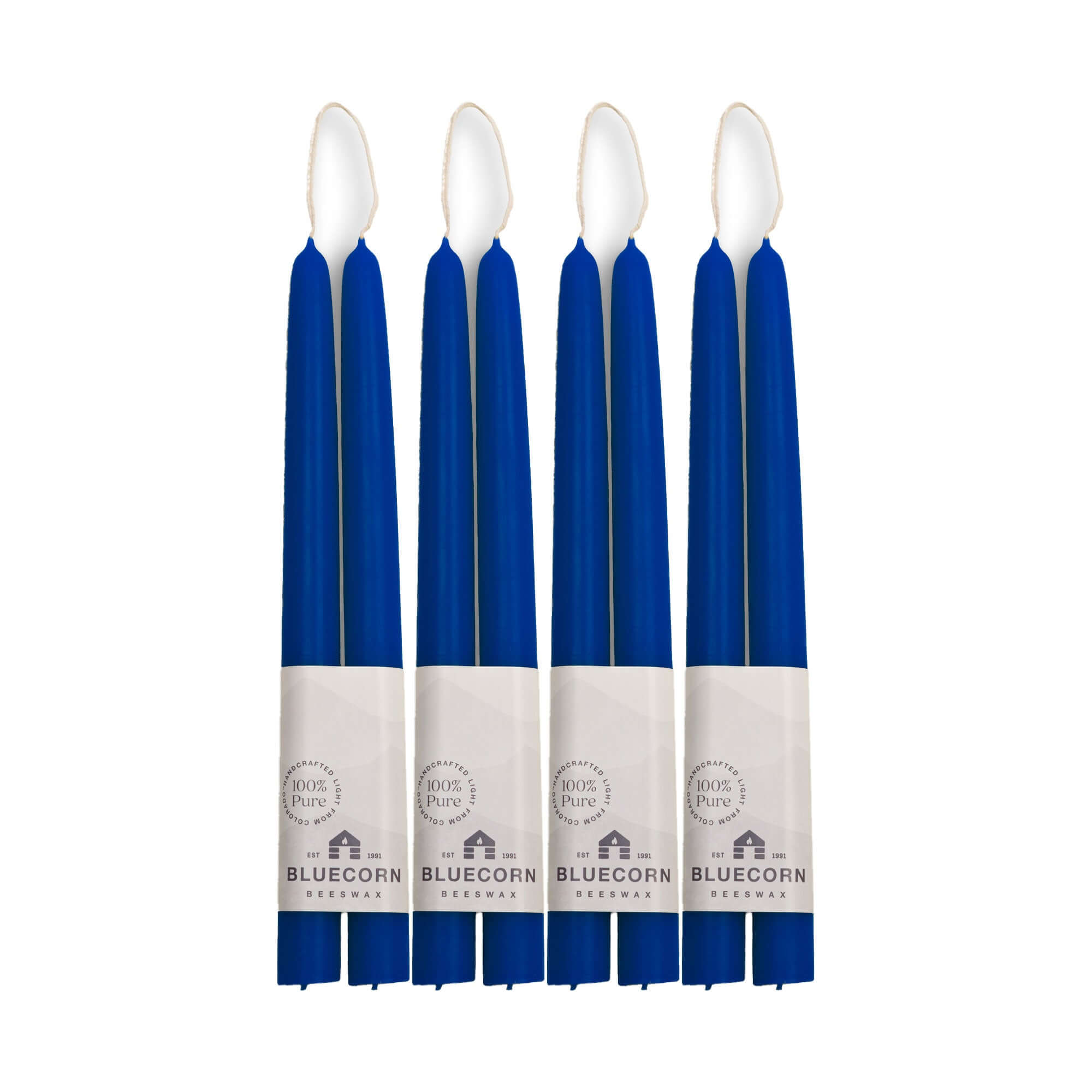 Hand-Dipped Beeswax Taper Candles - Bulk 4-Pair Bundle 10" Blue