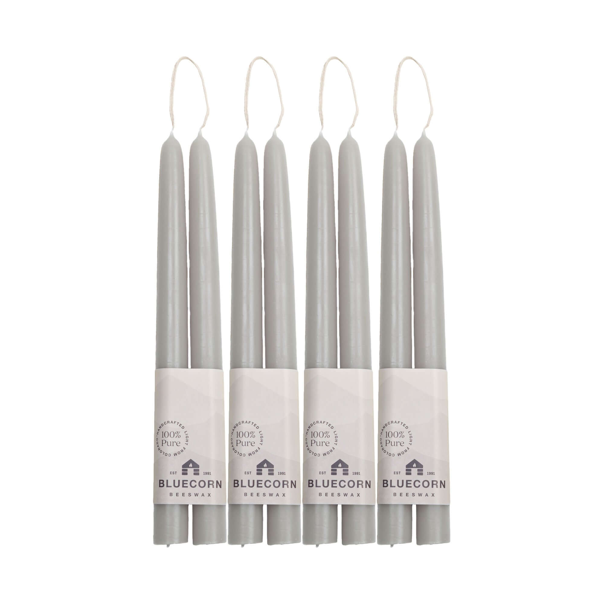 Hand-Dipped Beeswax Taper Candles - Bulk 4-Pair Bundle 10" Dove Gray