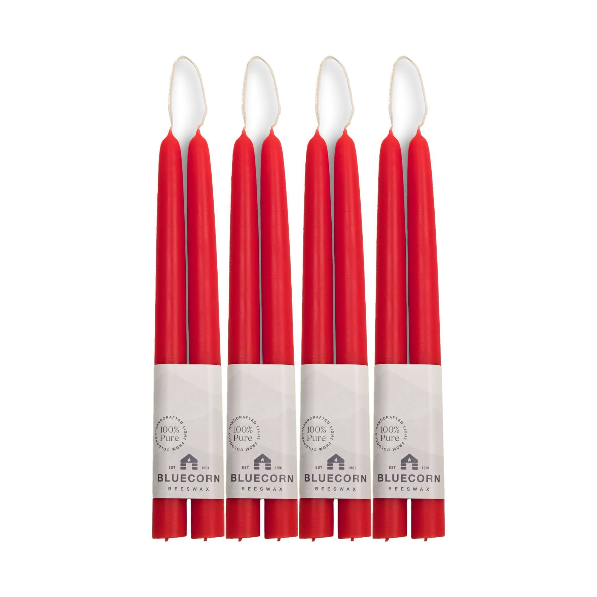 Hand-Dipped Beeswax Taper Candles - Bulk 4-Pair Bundle 10" Red