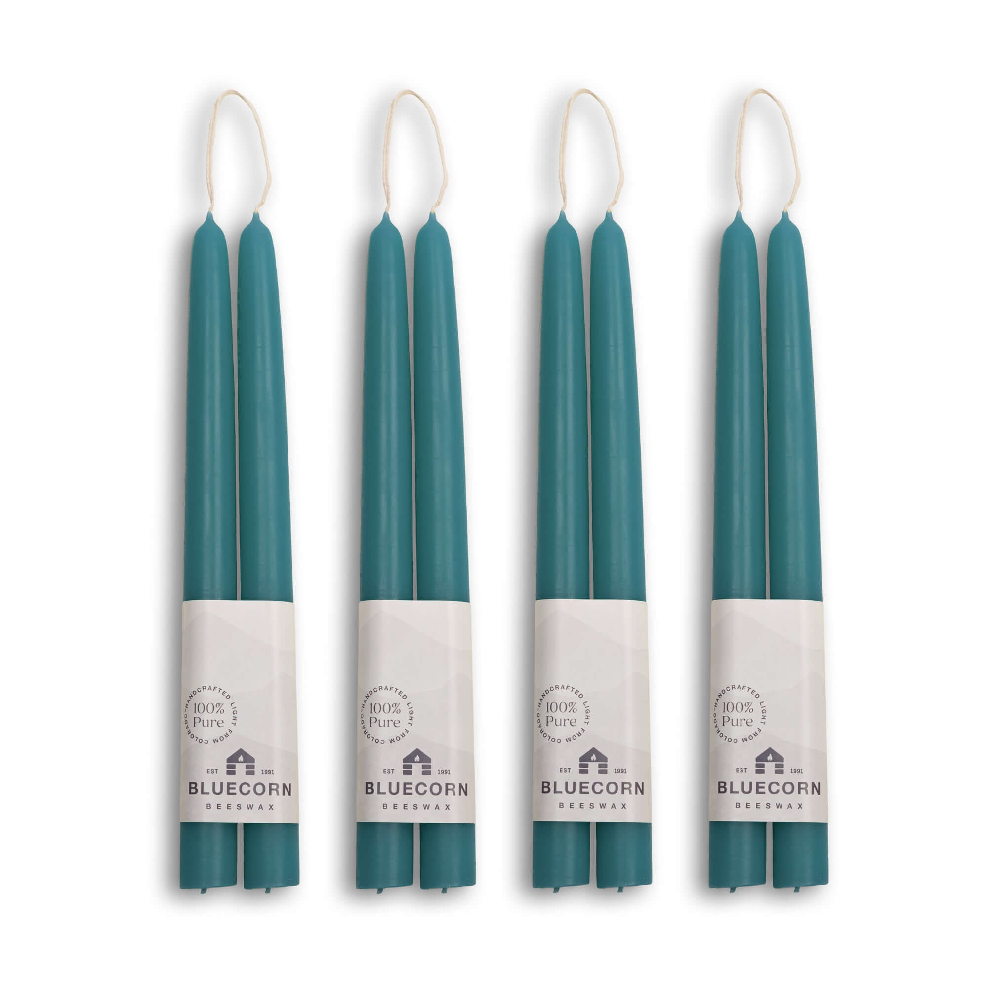 Hand-Dipped Beeswax Taper Candles - Bulk 4-Pair Bundle 10" Teal
