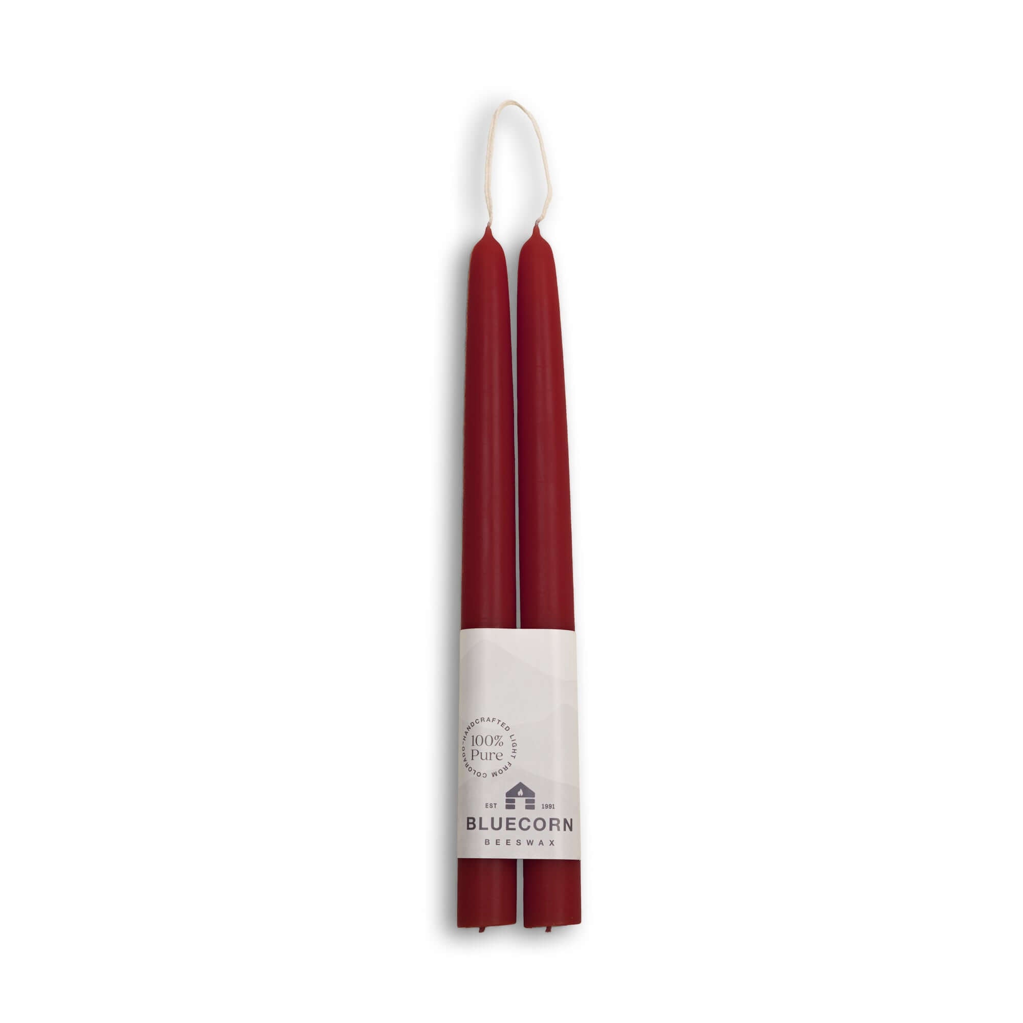 Hand-Dipped Beeswax Taper Candles - 1 Pair 10" Burgundy