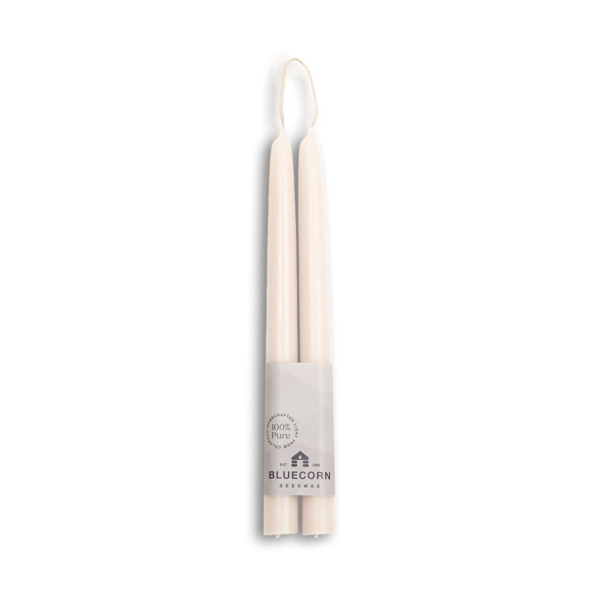 Hand-Dipped Beeswax Taper Candles - 1 Pair 10" Ivory