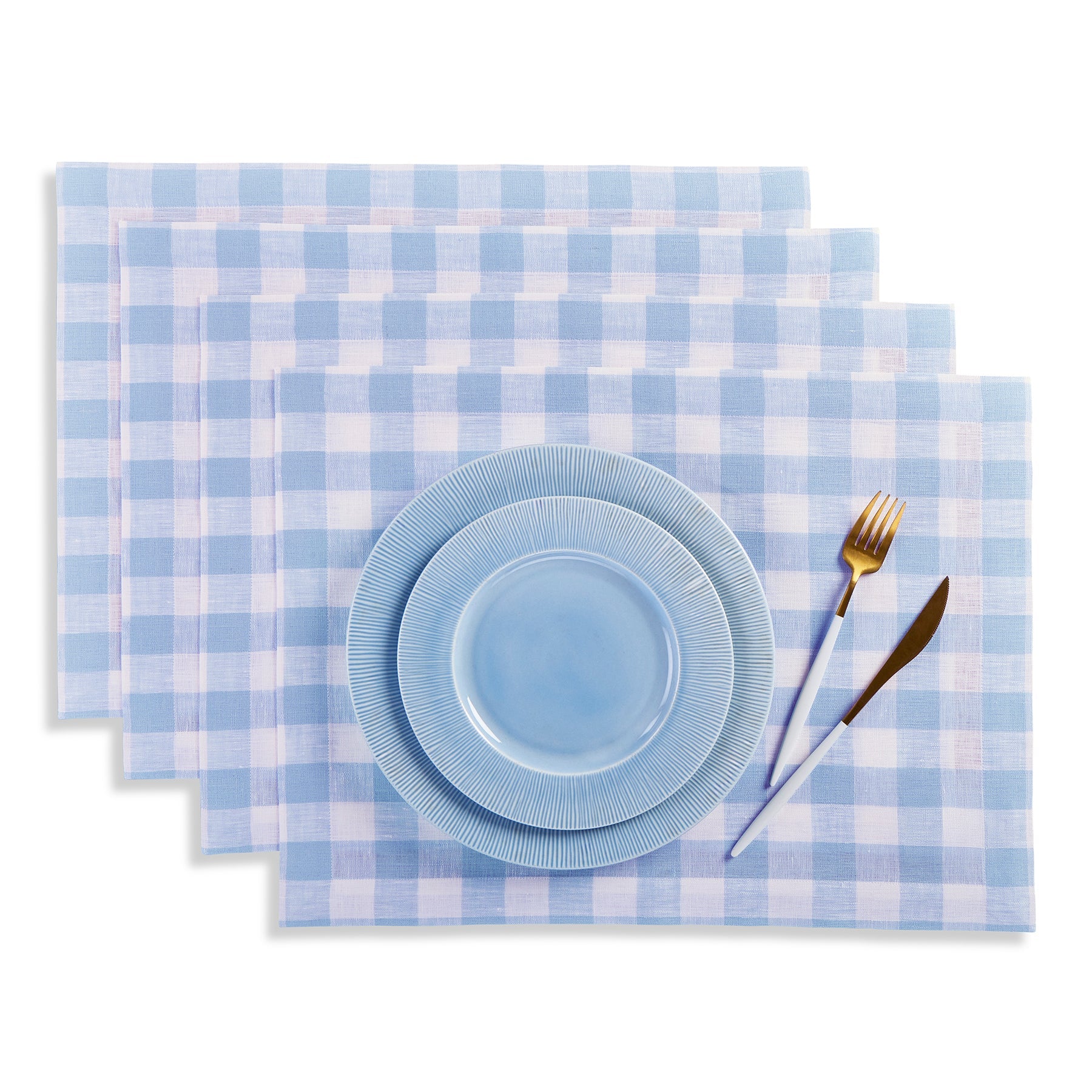 Morgan Check Placemats, Set of 4 Light Blue & White 14 x 19 Inch