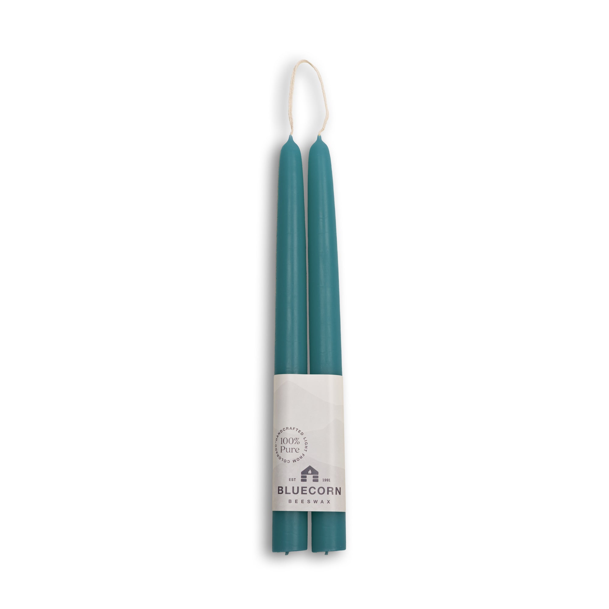 Hand-Dipped Beeswax Taper Candles - 1 Pair 10" Teal