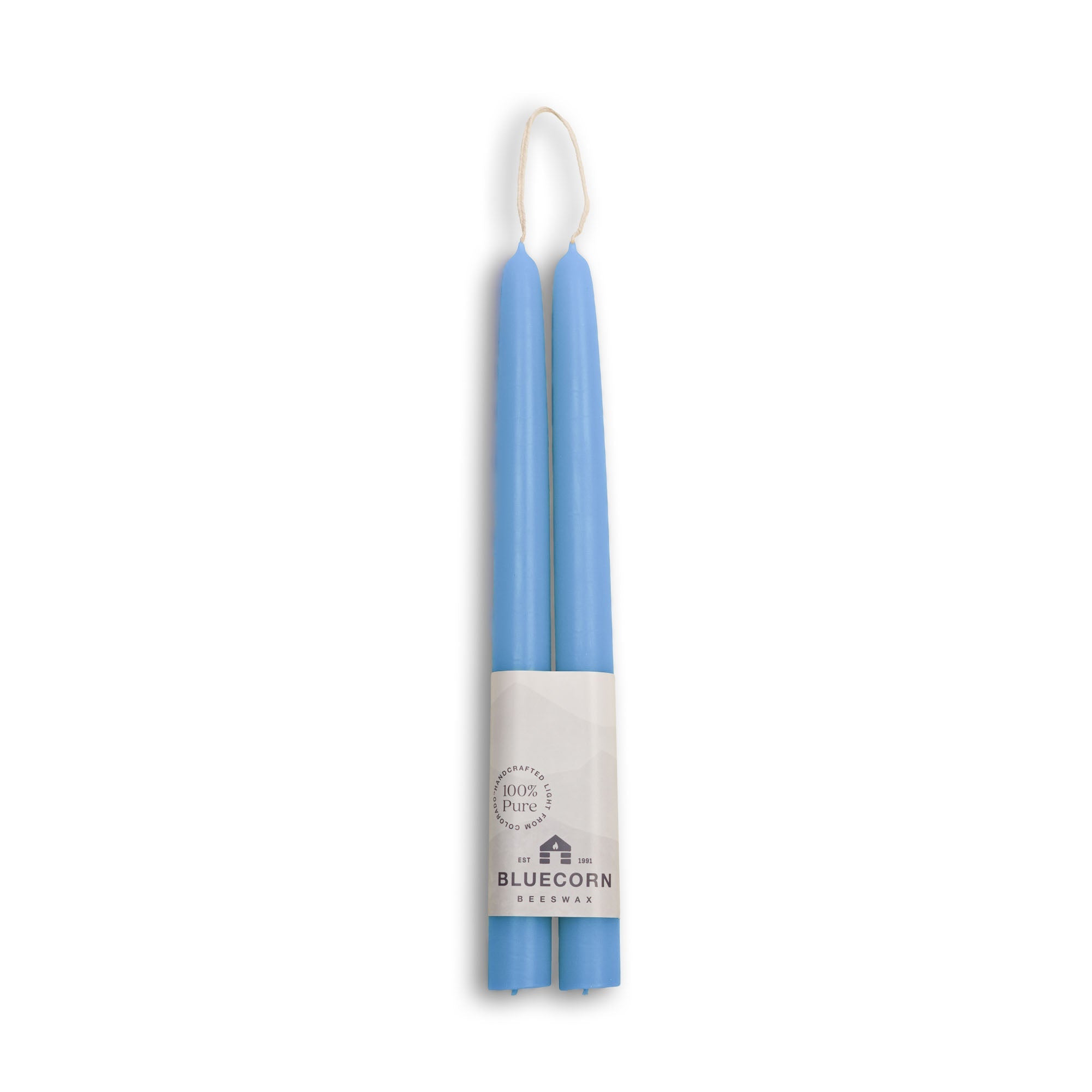 Hand-Dipped Beeswax Taper Candles - 1 Pair 10" Sky Blue