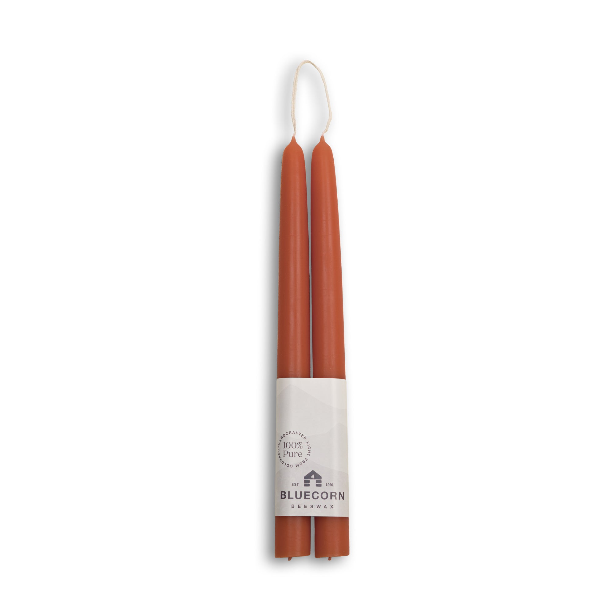 Hand-Dipped Beeswax Taper Candles - 1 Pair 10" Terracotta