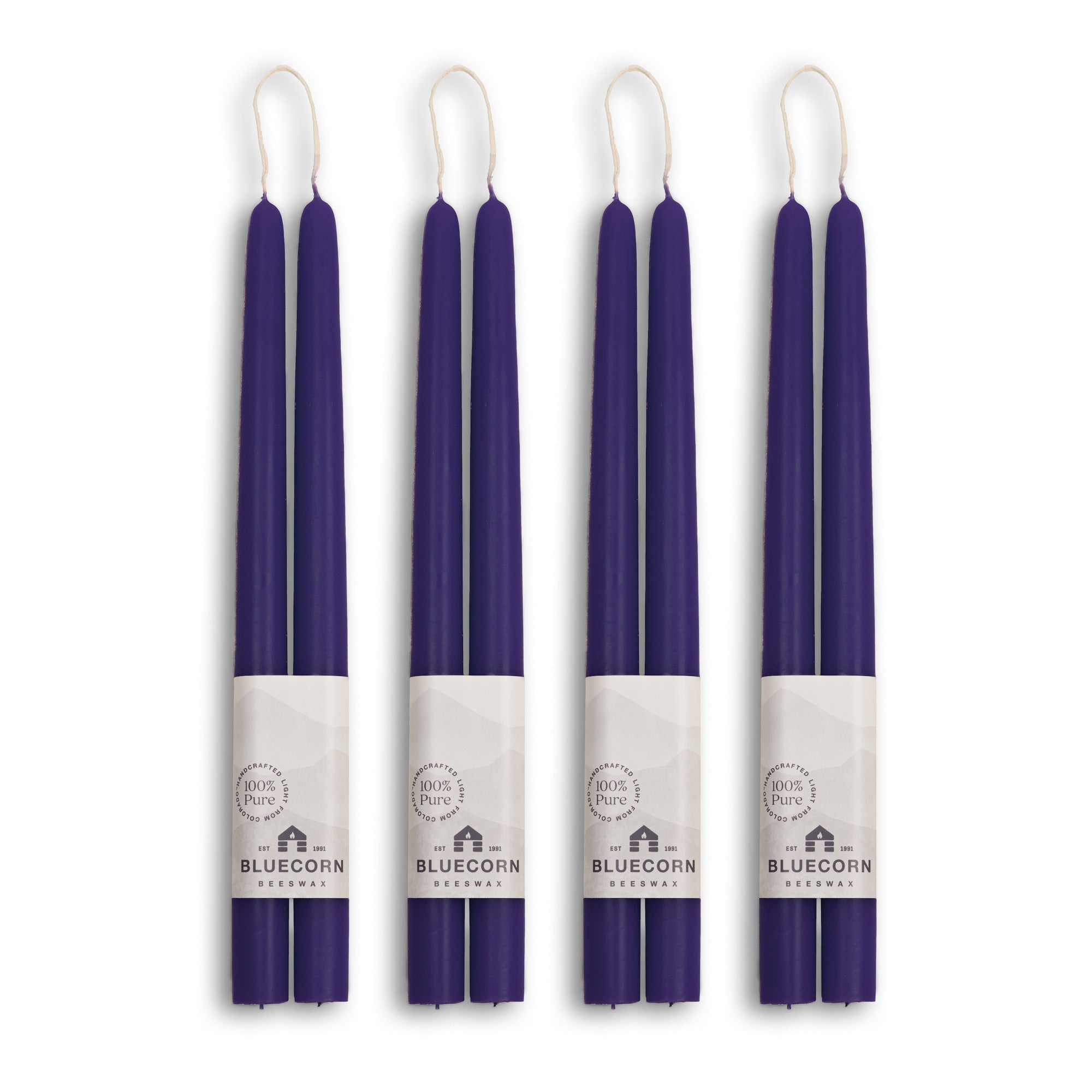 Hand-Dipped Beeswax Taper Candles - Bulk 4-Pair Bundle 12" Eggplant
