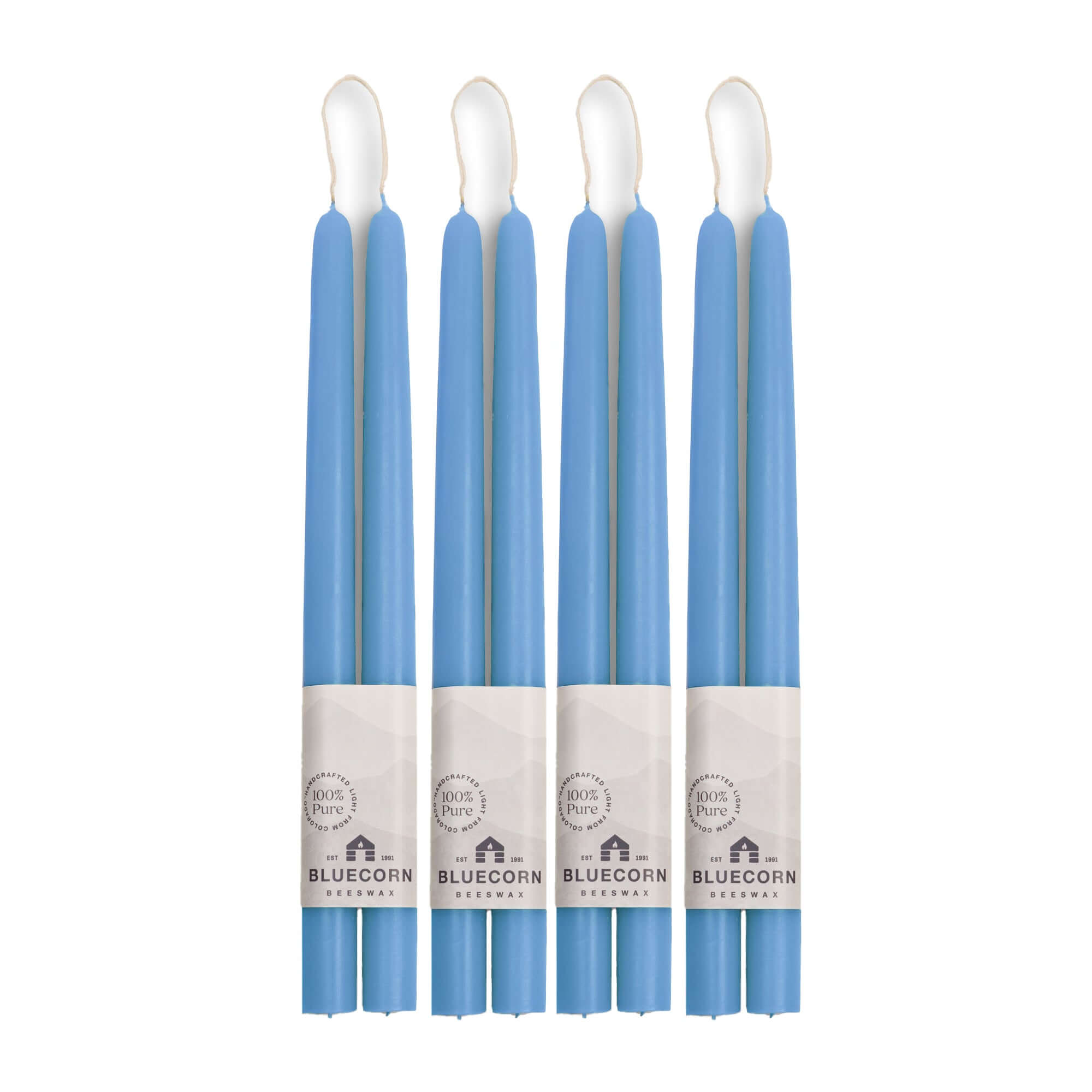 Hand-Dipped Beeswax Taper Candles - Bulk 4-Pair Bundle 12" Sky Blue
