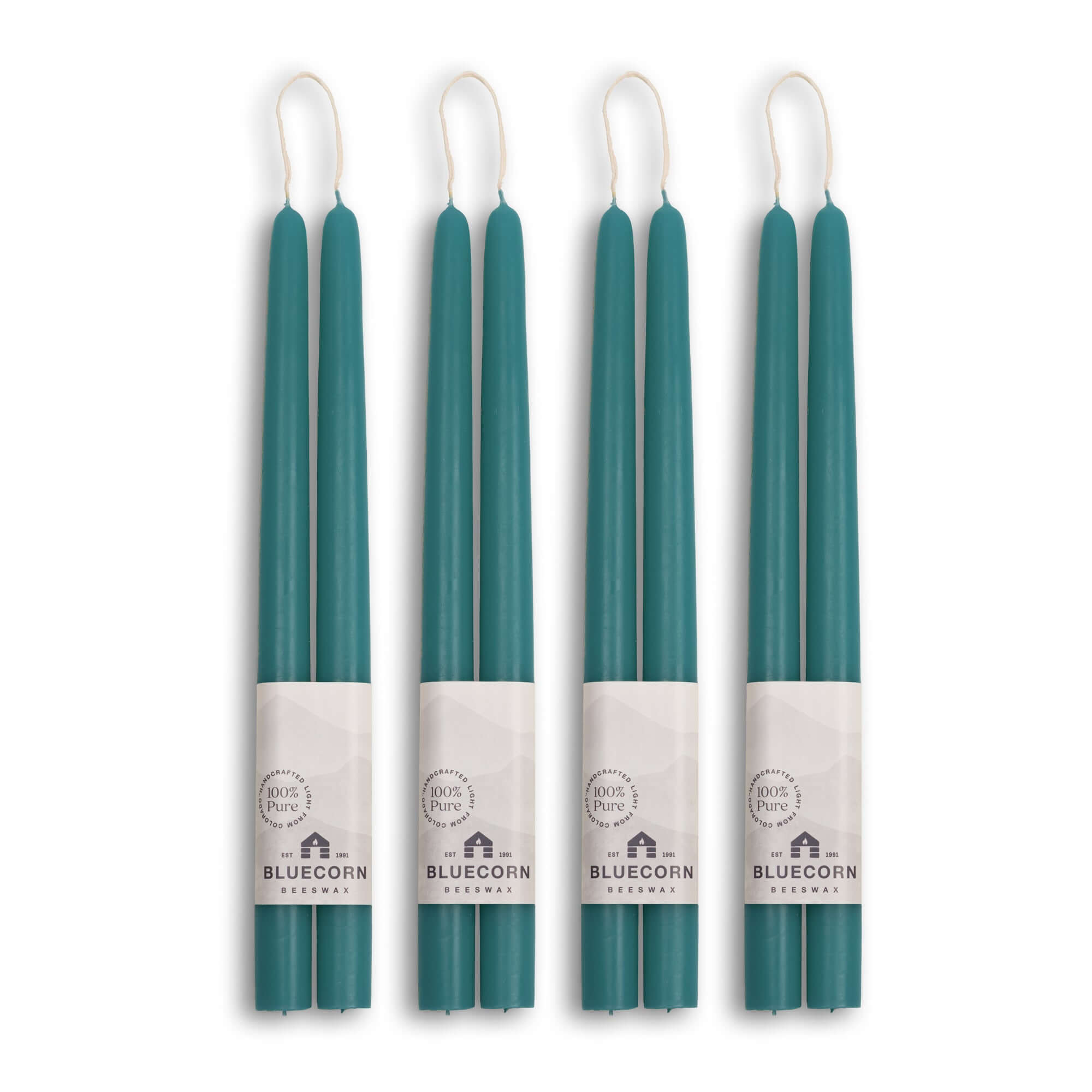 Hand-Dipped Beeswax Taper Candles - Bulk 4-Pair Bundle 12" Teal