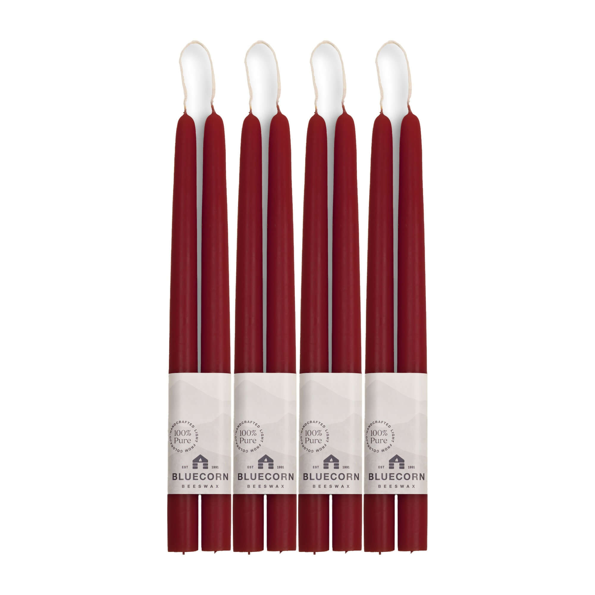 Hand-Dipped Beeswax Taper Candles - Bulk 4-Pair Bundle 12" Burgundy