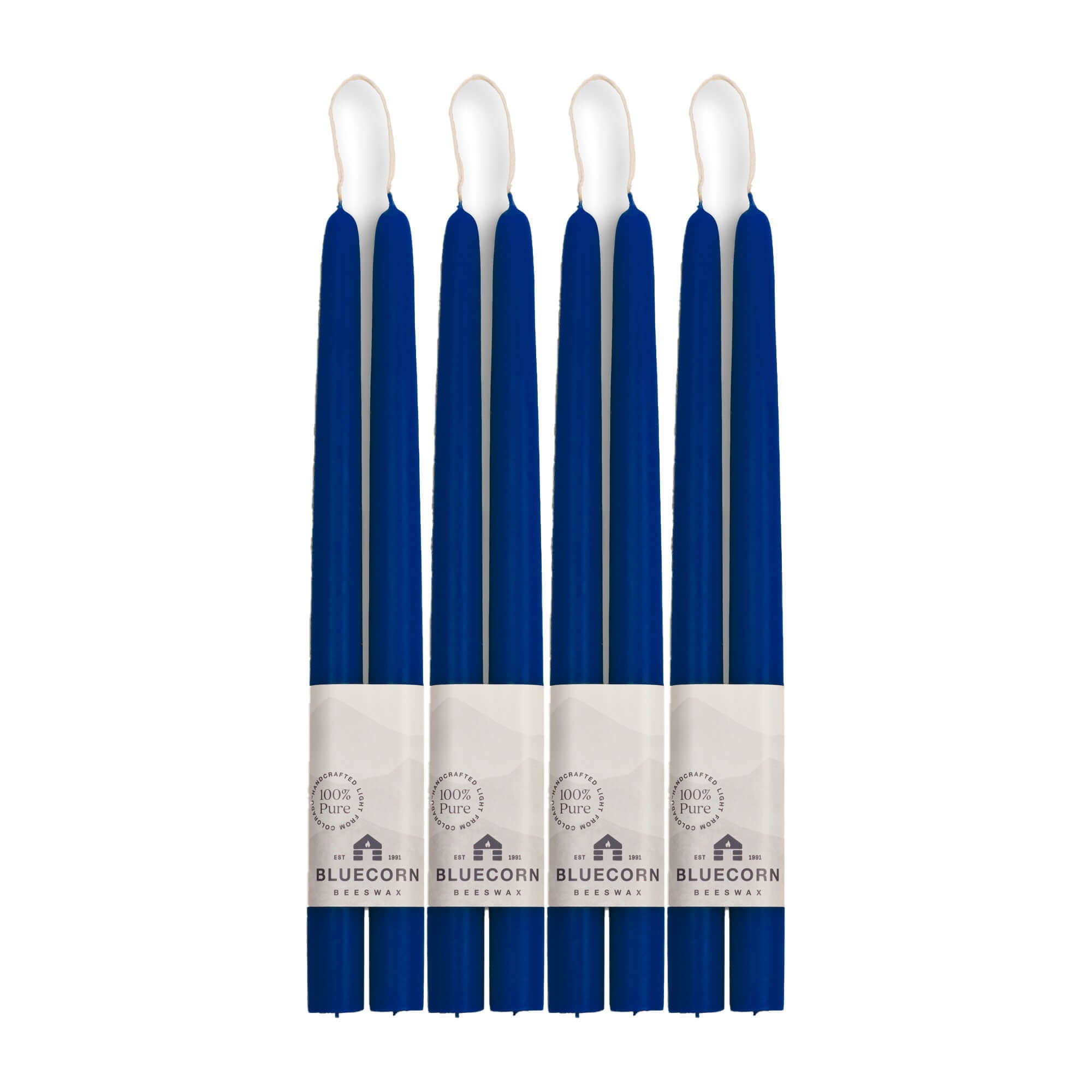 Hand-Dipped Beeswax Taper Candles - Bulk 4-Pair Bundle 12" Blue
