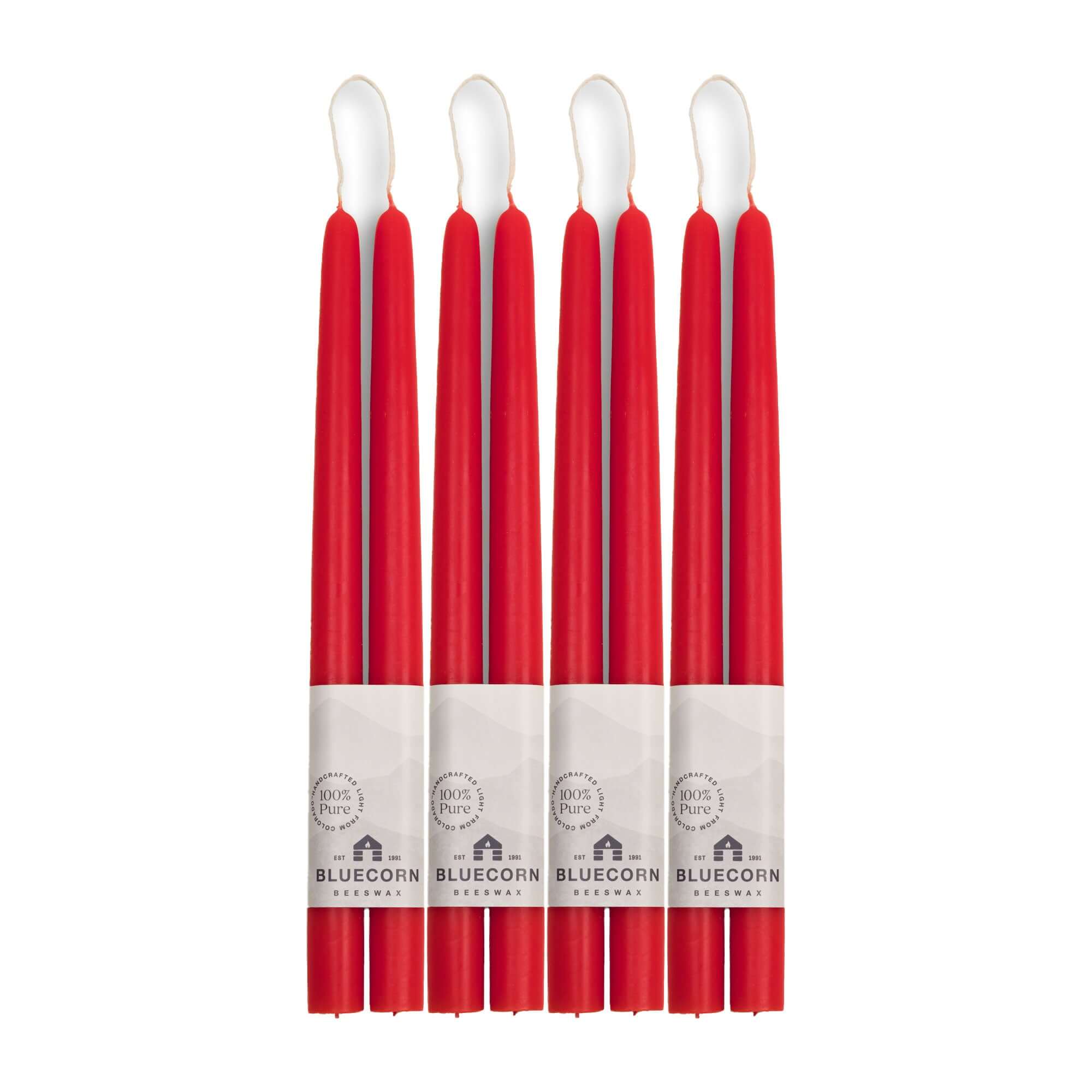 Hand-Dipped Beeswax Taper Candles - Bulk 4-Pair Bundle 12" Red