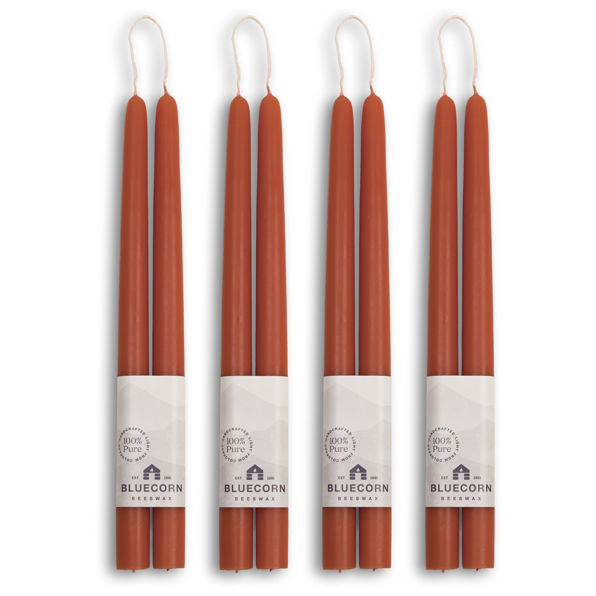 Hand-Dipped Beeswax Taper Candles - Bulk 4-Pair Bundle 12" Terracotta