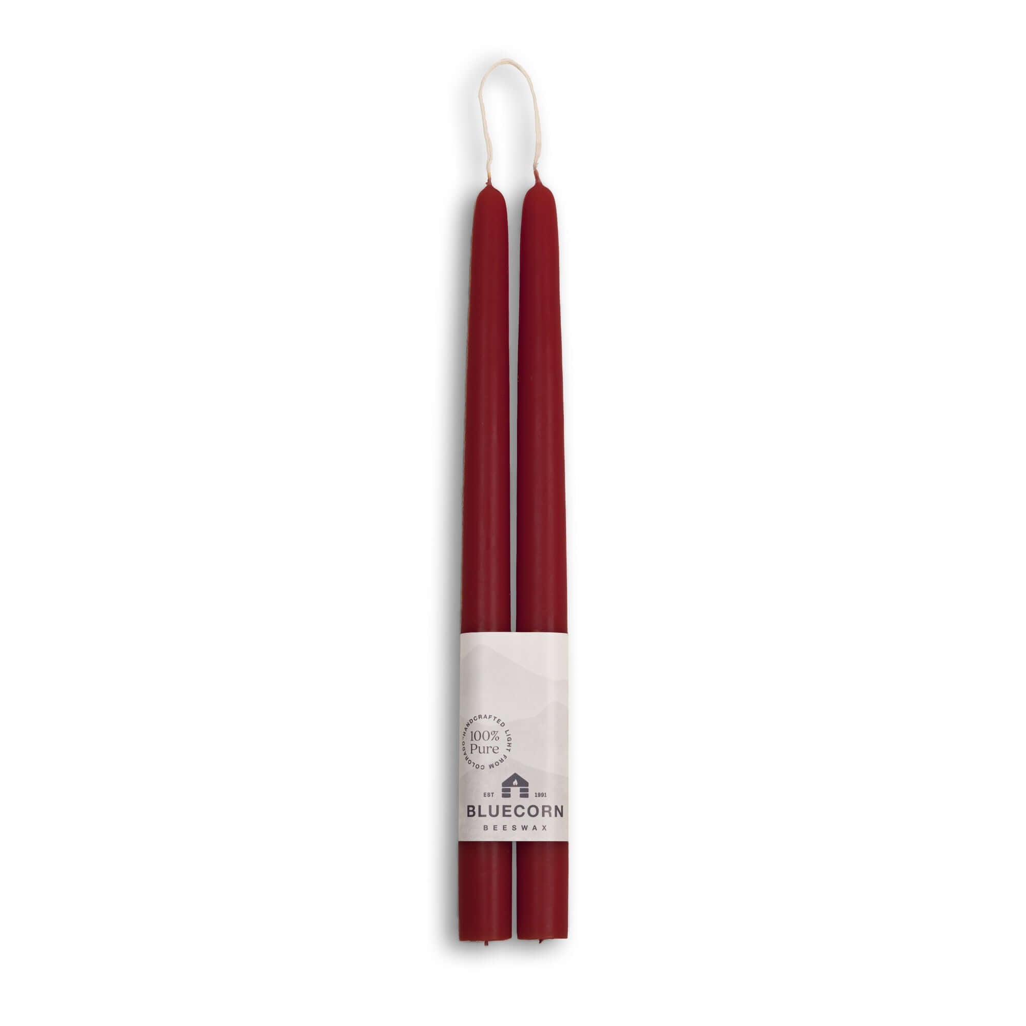 Hand-Dipped Beeswax Taper Candles - 1 Pair 12" Burgundy