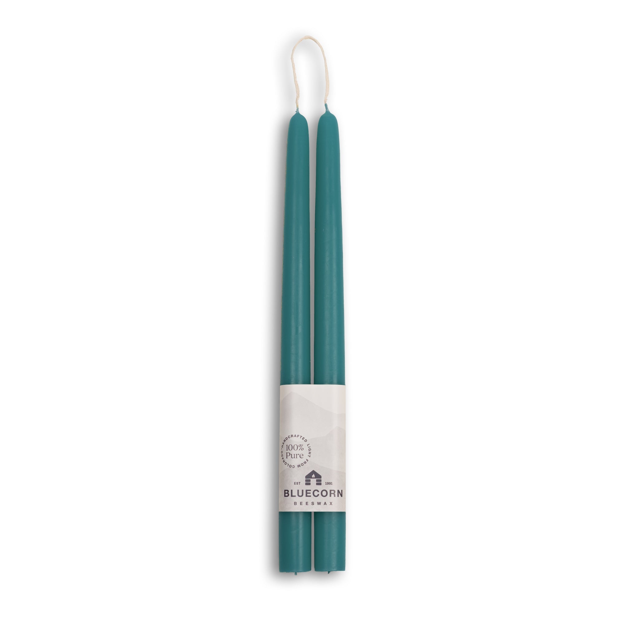 Hand-Dipped Beeswax Taper Candles - 1 Pair 12" Teal