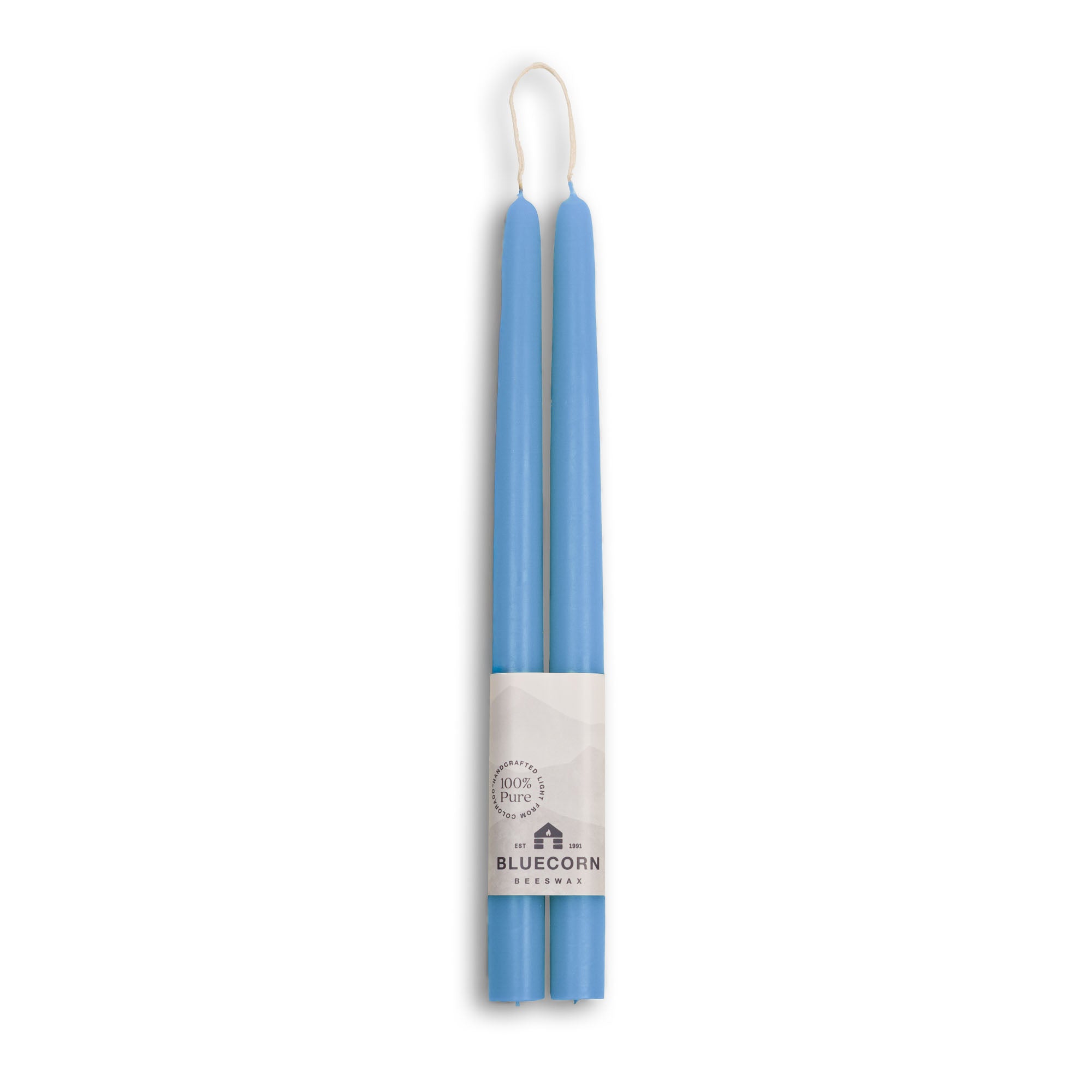 Hand-Dipped Beeswax Taper Candles - 1 Pair 12" Sky Blue