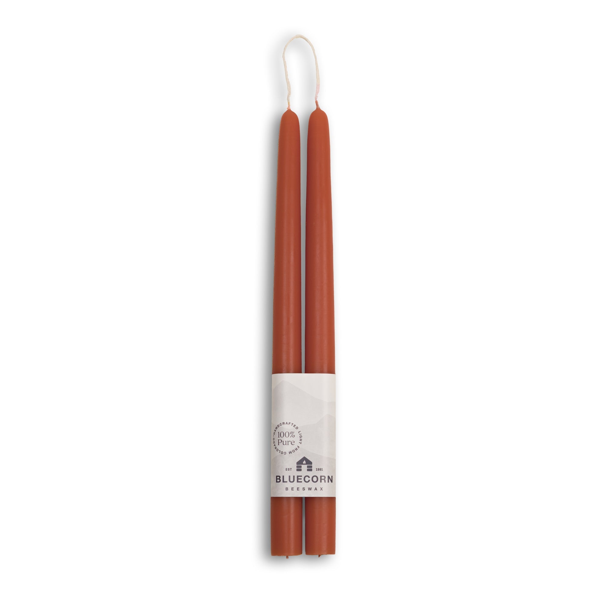 Hand-Dipped Beeswax Taper Candles - 1 Pair 12" Terracotta