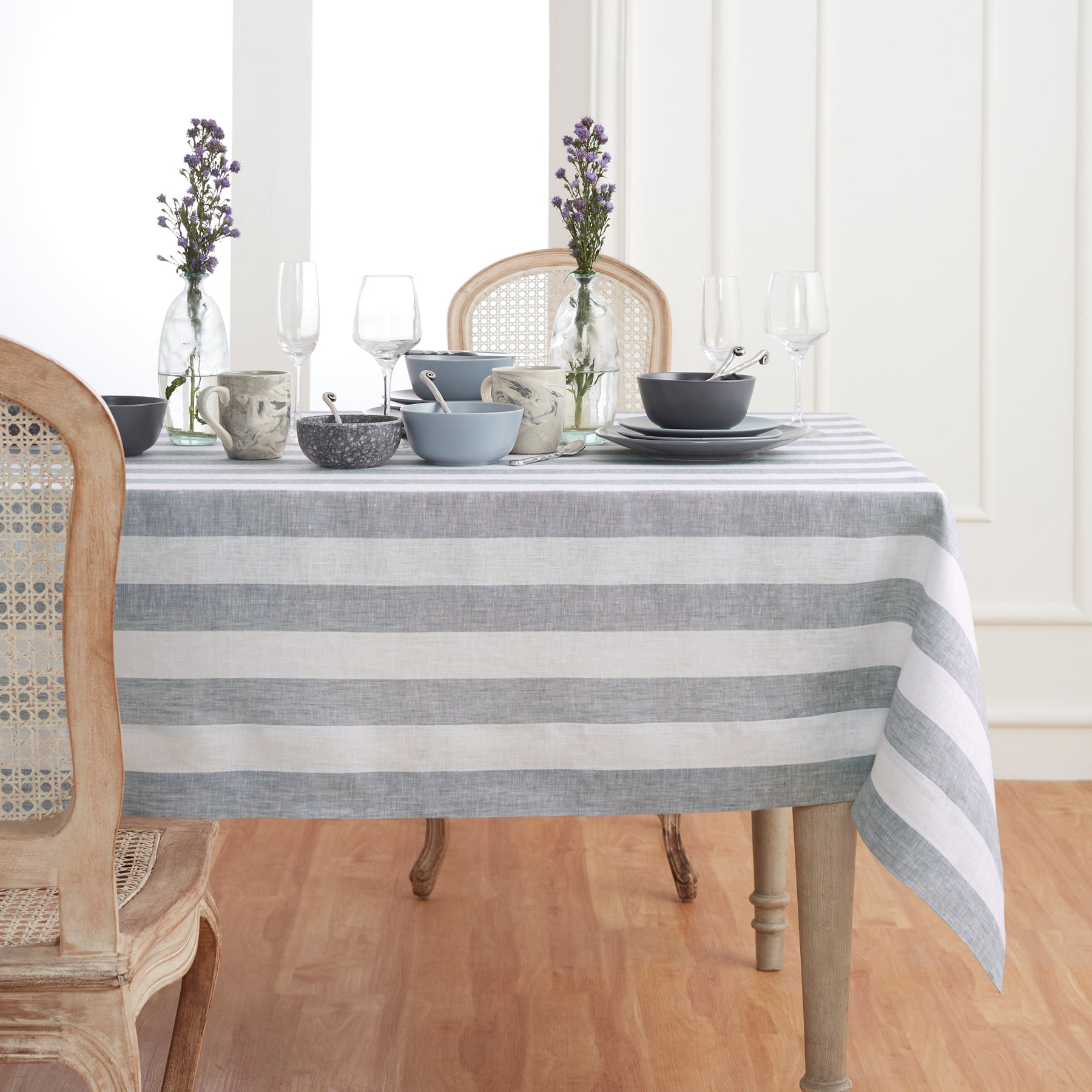 Cabana Stripe Tablecloth Grey and White Cabana Stripe