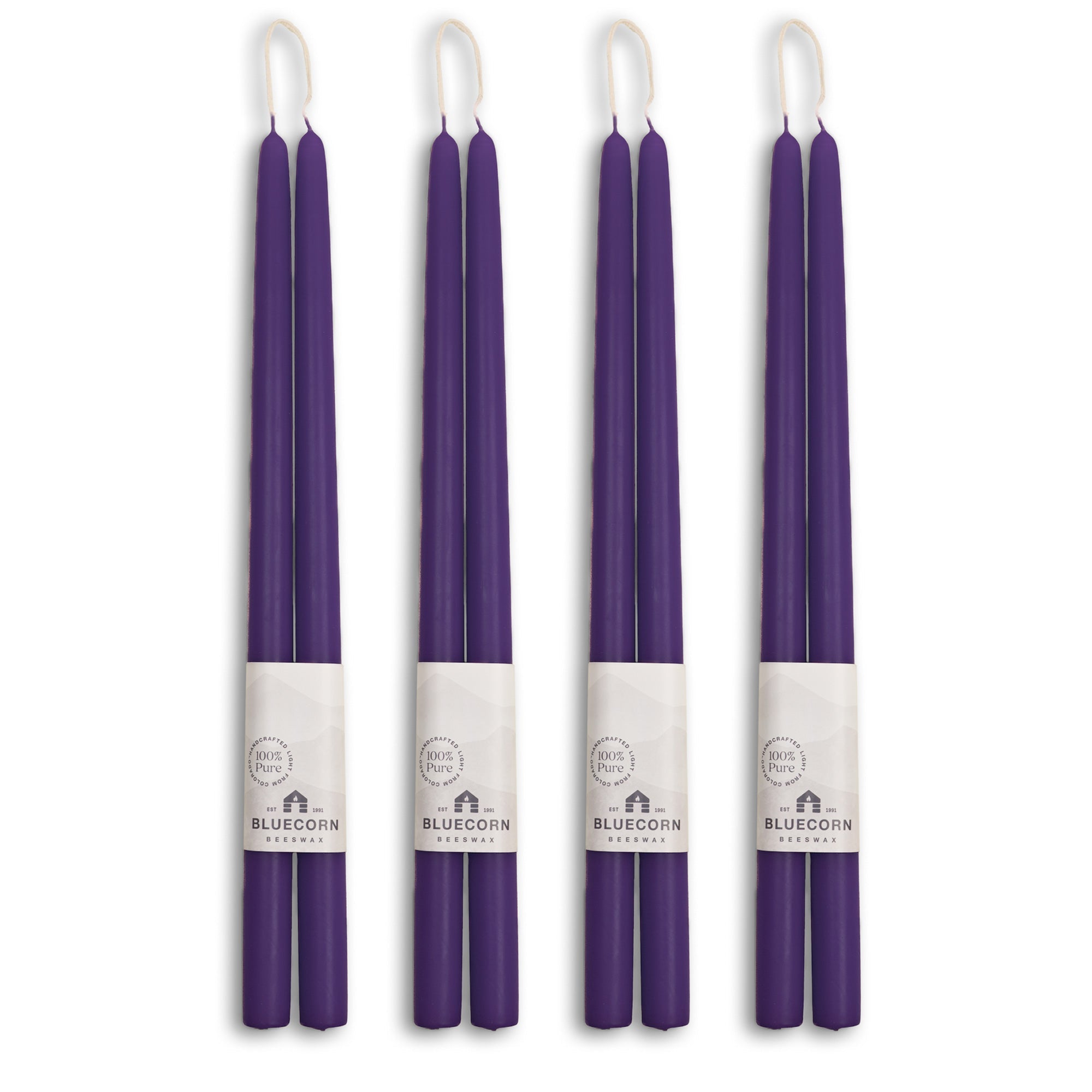 Hand-Dipped Beeswax Taper Candles - Bulk 4-Pair Bundle 16" Eggplant