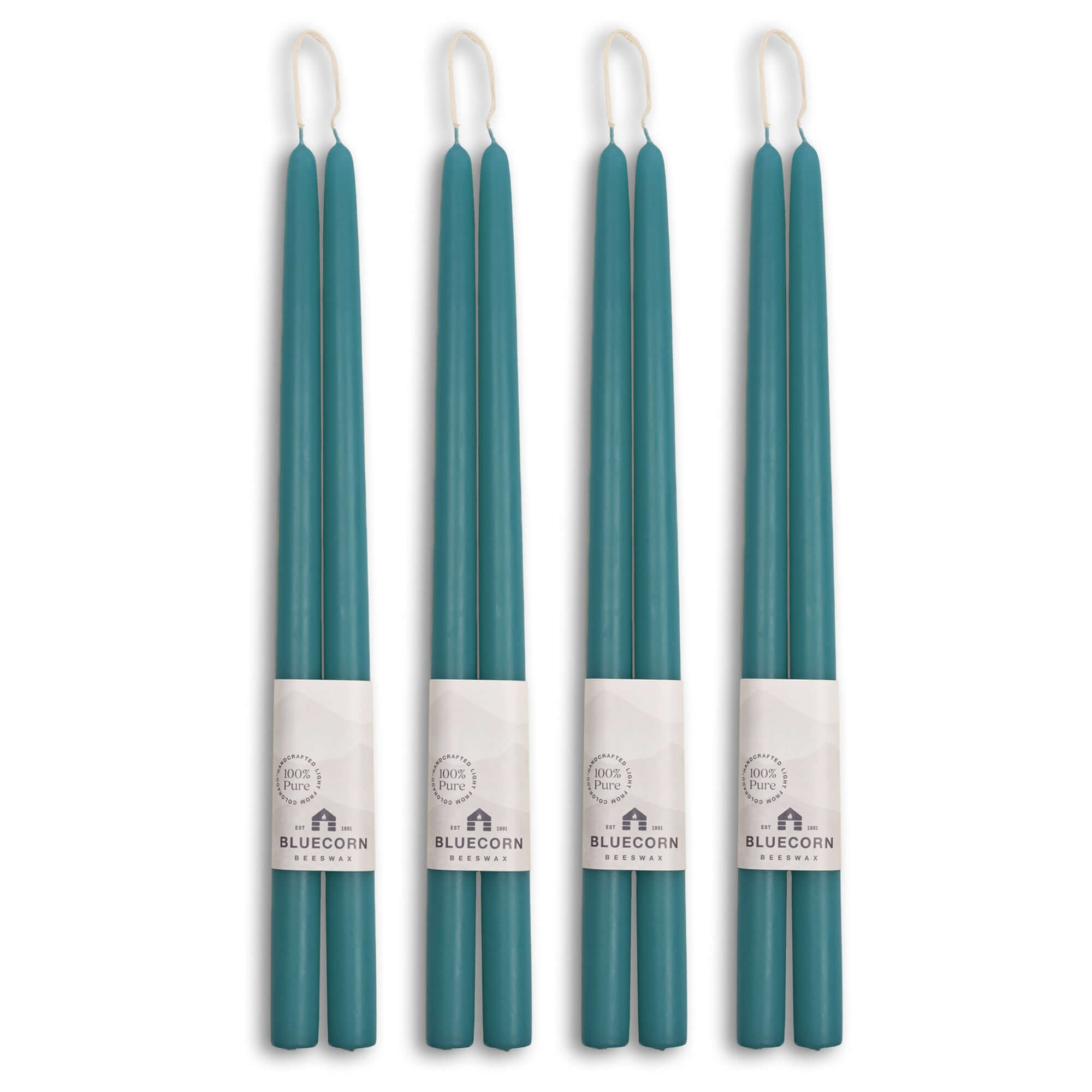 Hand-Dipped Beeswax Taper Candles - Bulk 4-Pair Bundle 16" Teal