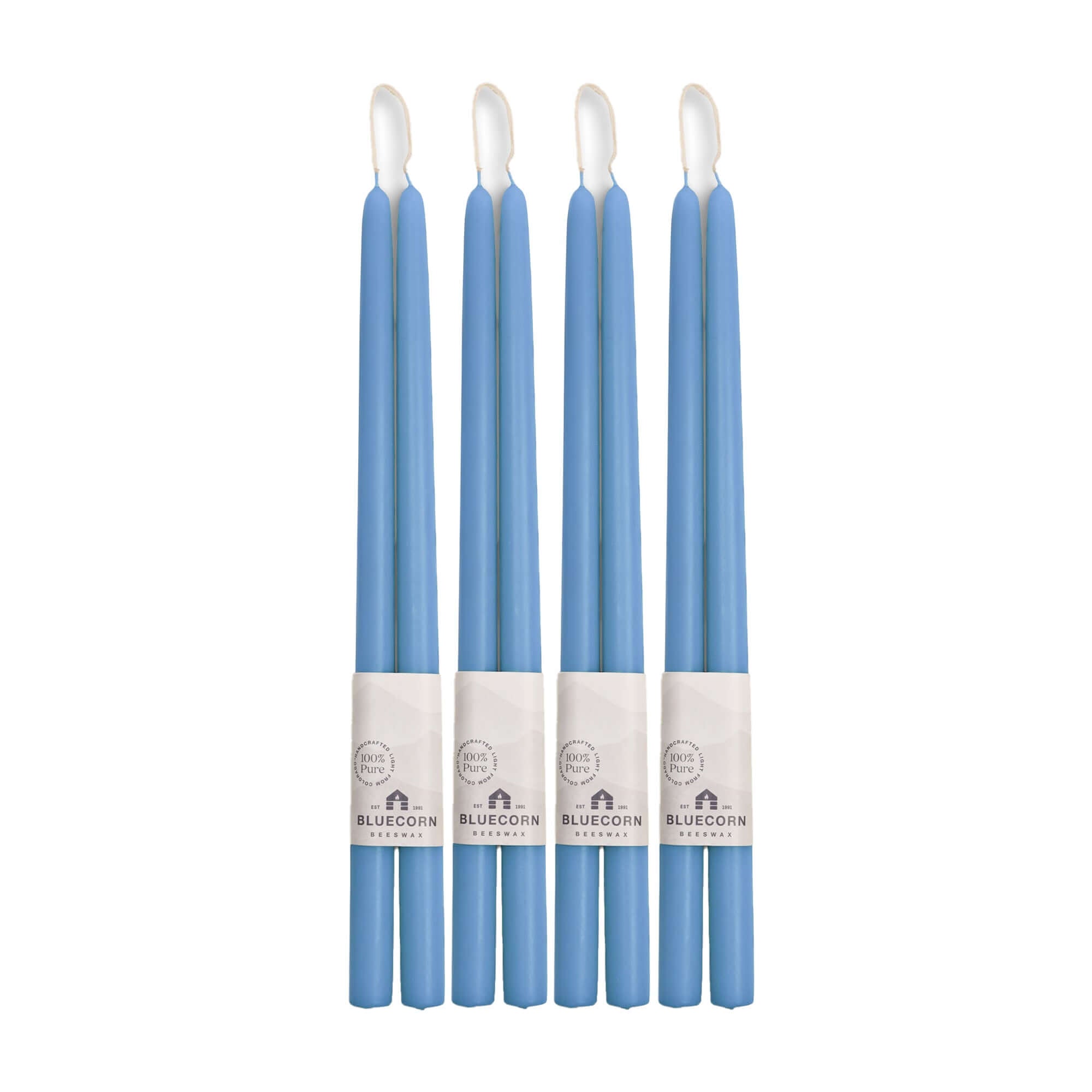 Hand-Dipped Beeswax Taper Candles - Bulk 4-Pair Bundle 16" Sky Blue