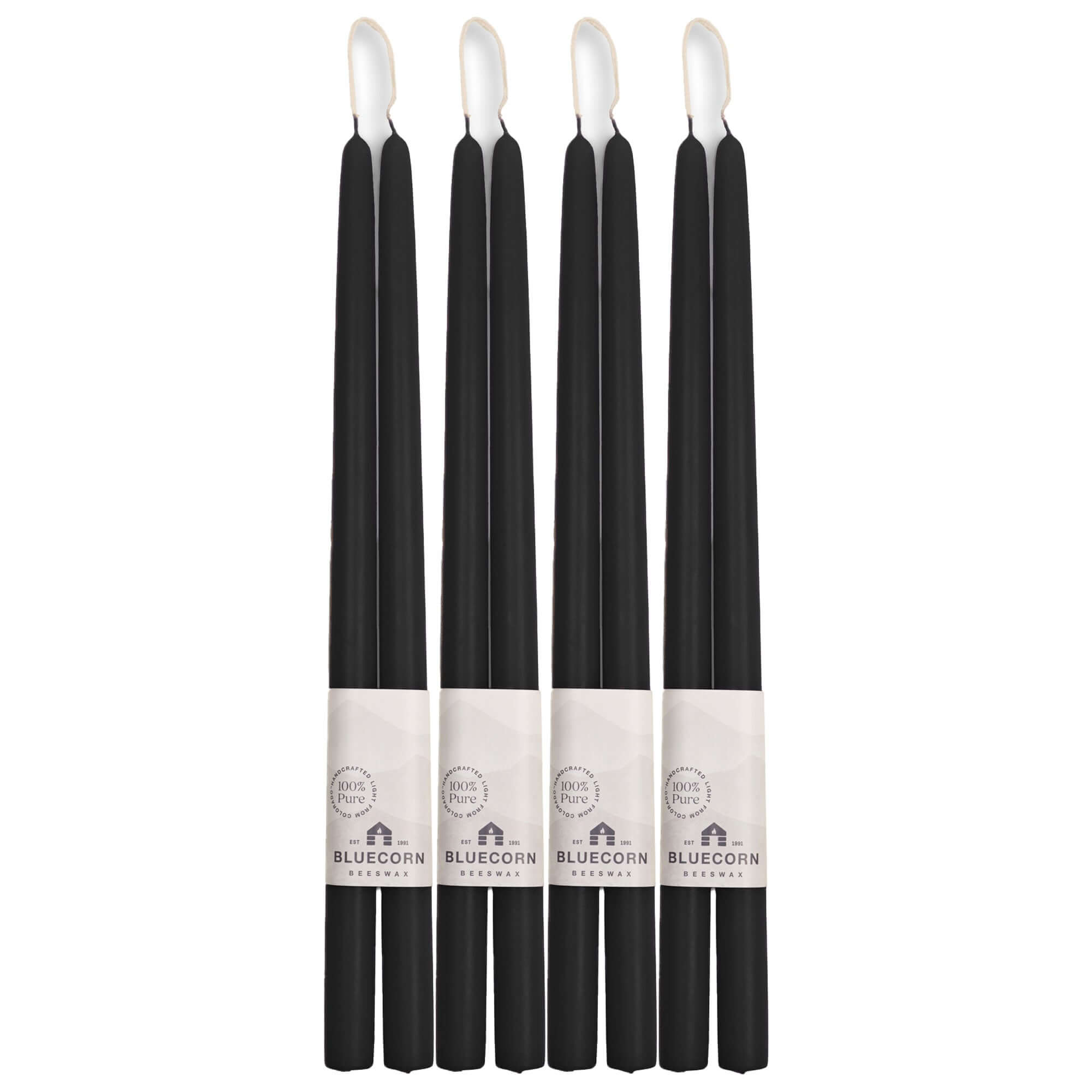 Hand-Dipped Beeswax Taper Candles - Bulk 4-Pair Bundle 16" Black