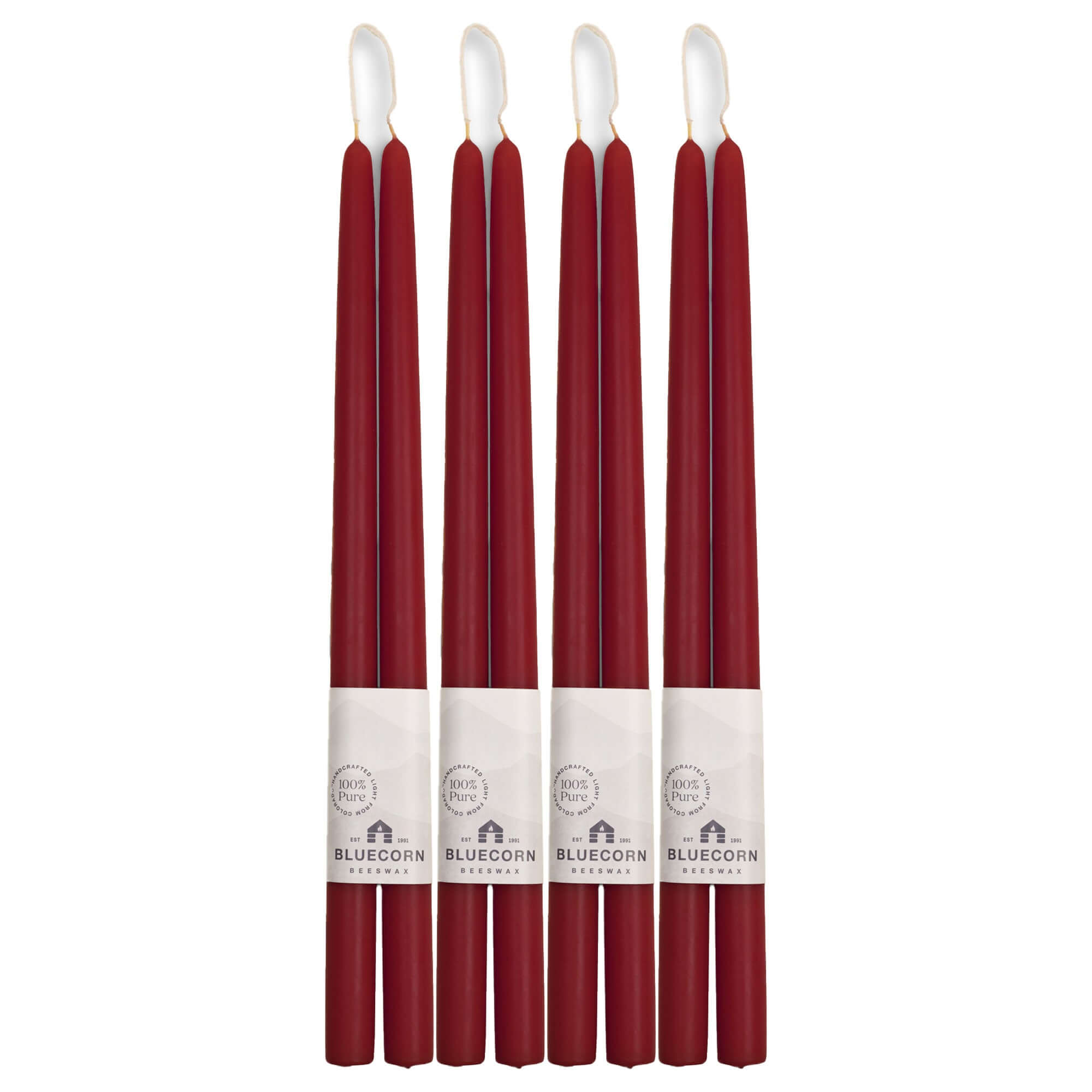 Hand-Dipped Beeswax Taper Candles - Bulk 4-Pair Bundle 16" Burgundy