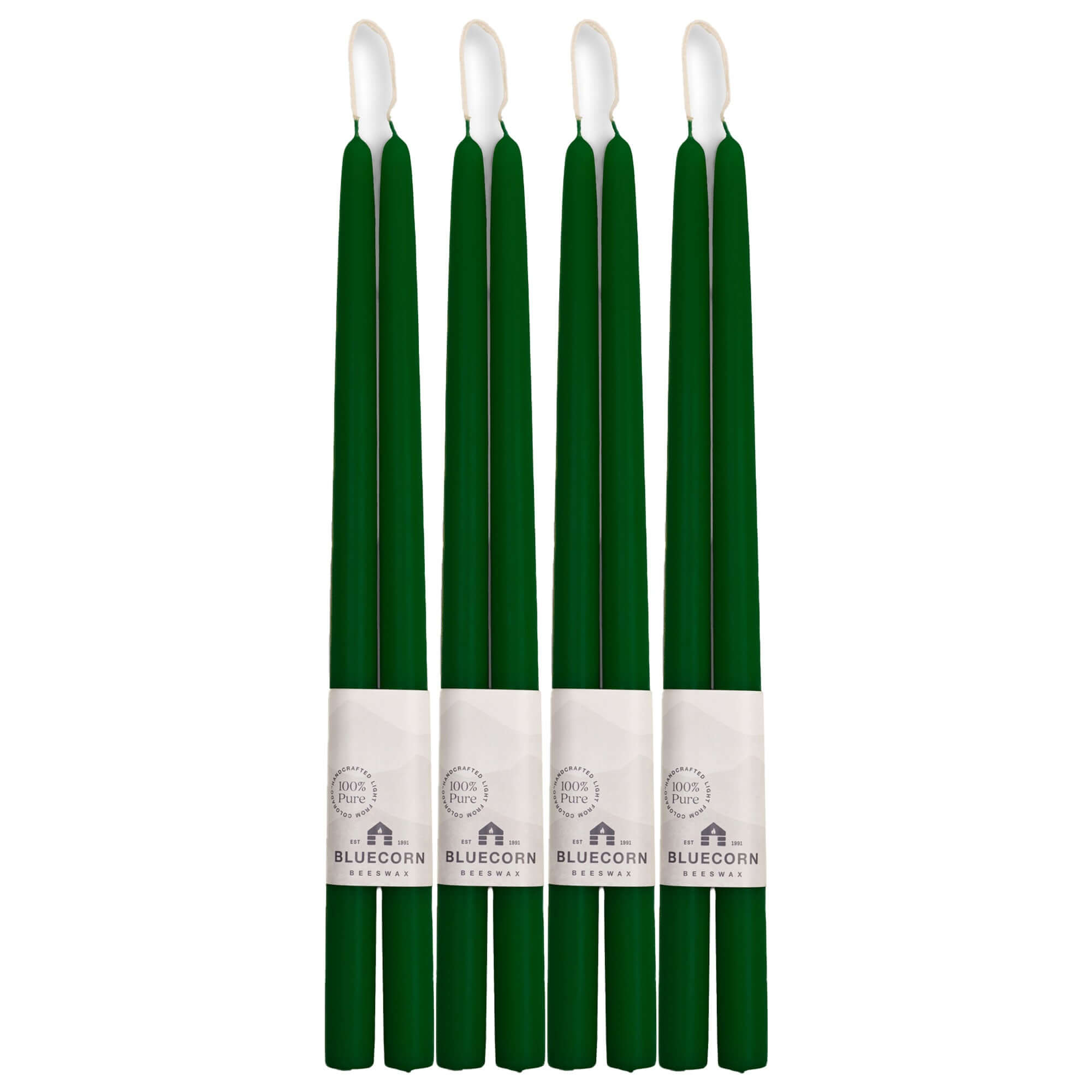 Hand-Dipped Beeswax Taper Candles - Bulk 4-Pair Bundle 16" Moss