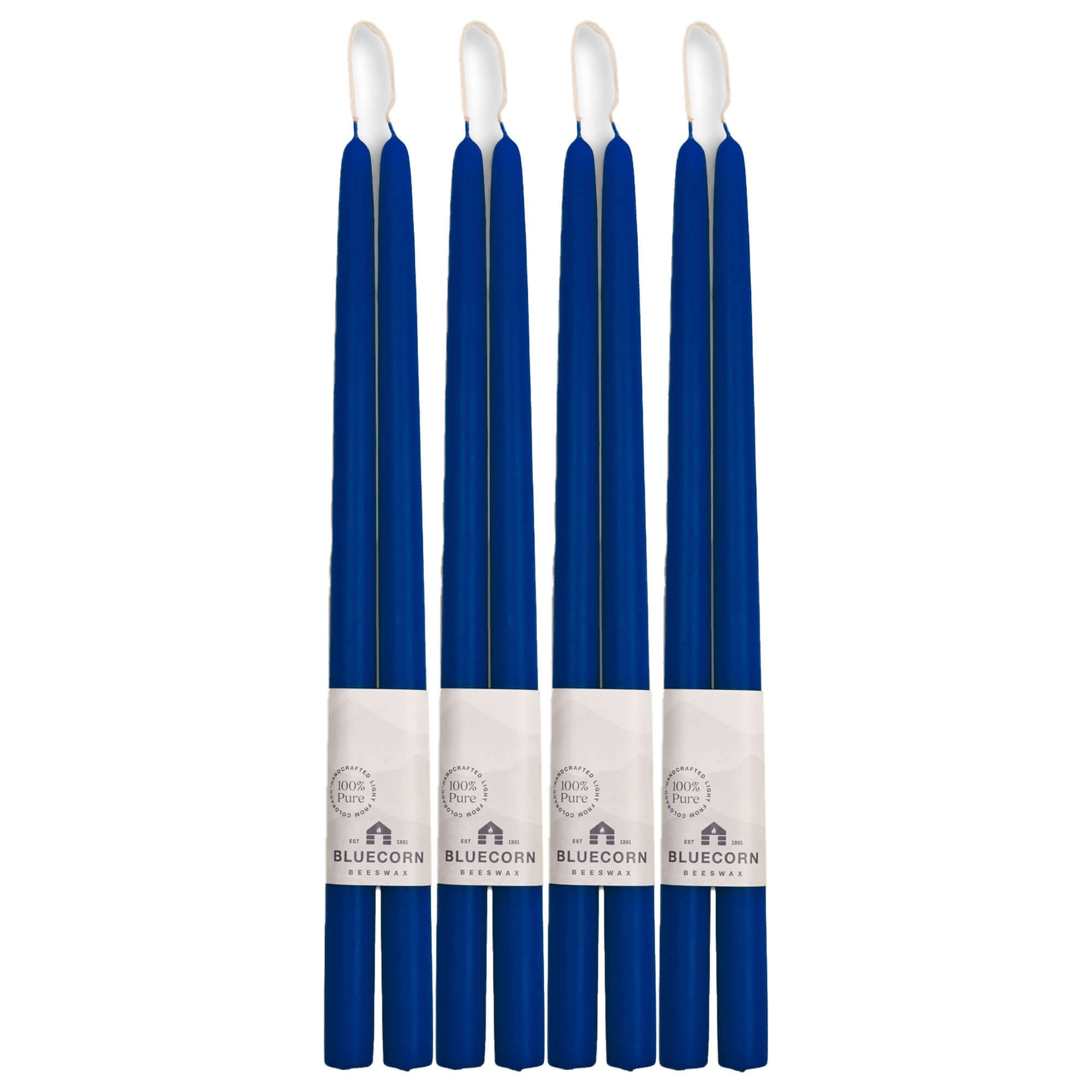 Hand-Dipped Beeswax Taper Candles - Bulk 4-Pair Bundle 16" Blue