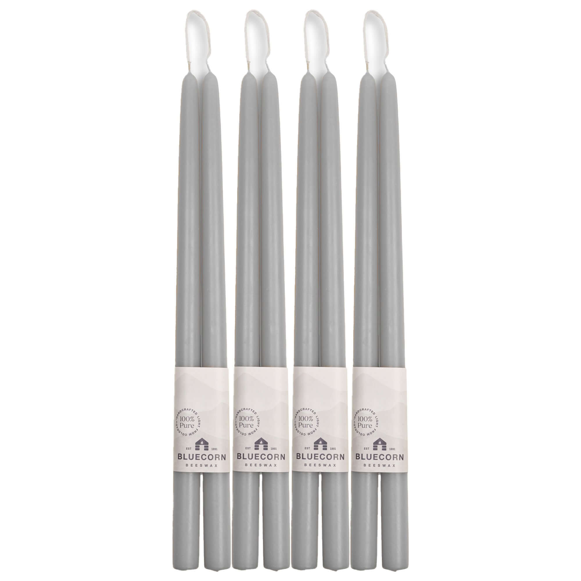 Hand-Dipped Beeswax Taper Candles - Bulk 4-Pair Bundle 16" Dove Gray