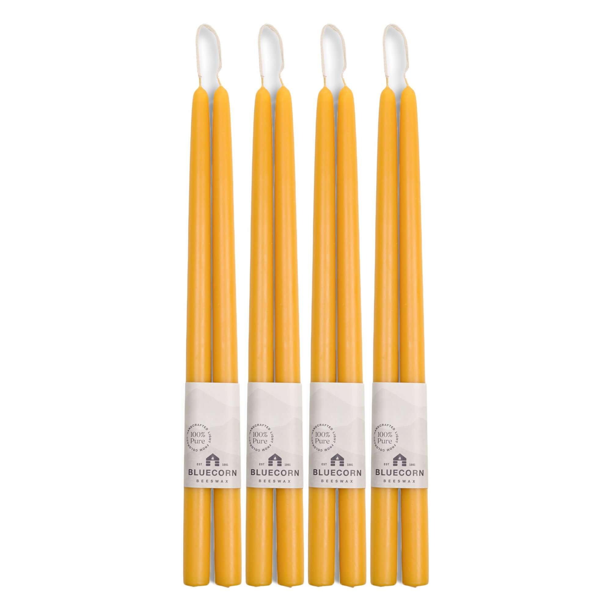 Hand-Dipped Beeswax Taper Candles - Bulk 4-Pair Bundle 16" Raw