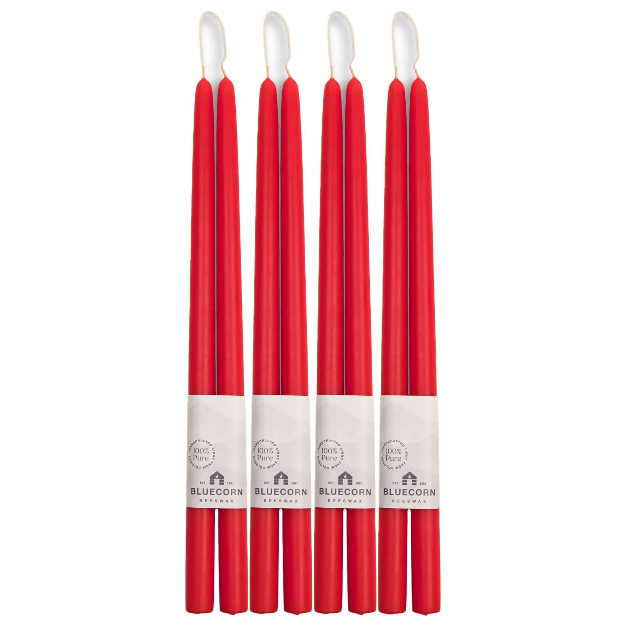 Hand-Dipped Beeswax Taper Candles - Bulk 4-Pair Bundle 16" Red
