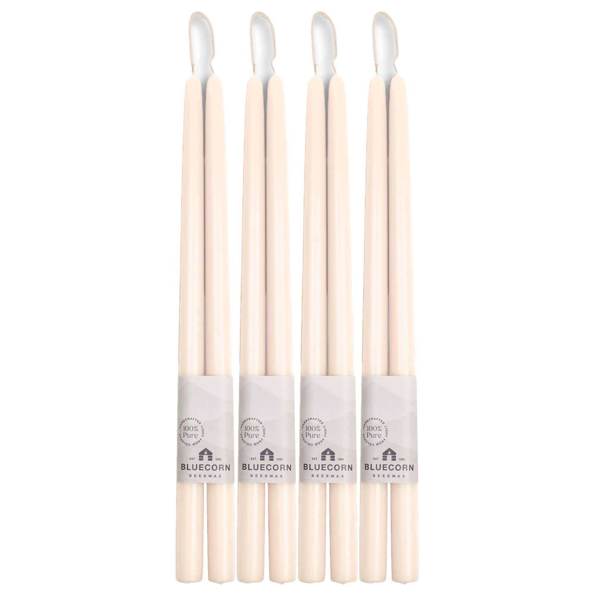 Hand-Dipped Beeswax Taper Candles - Bulk 4-Pair Bundle 16" Ivory