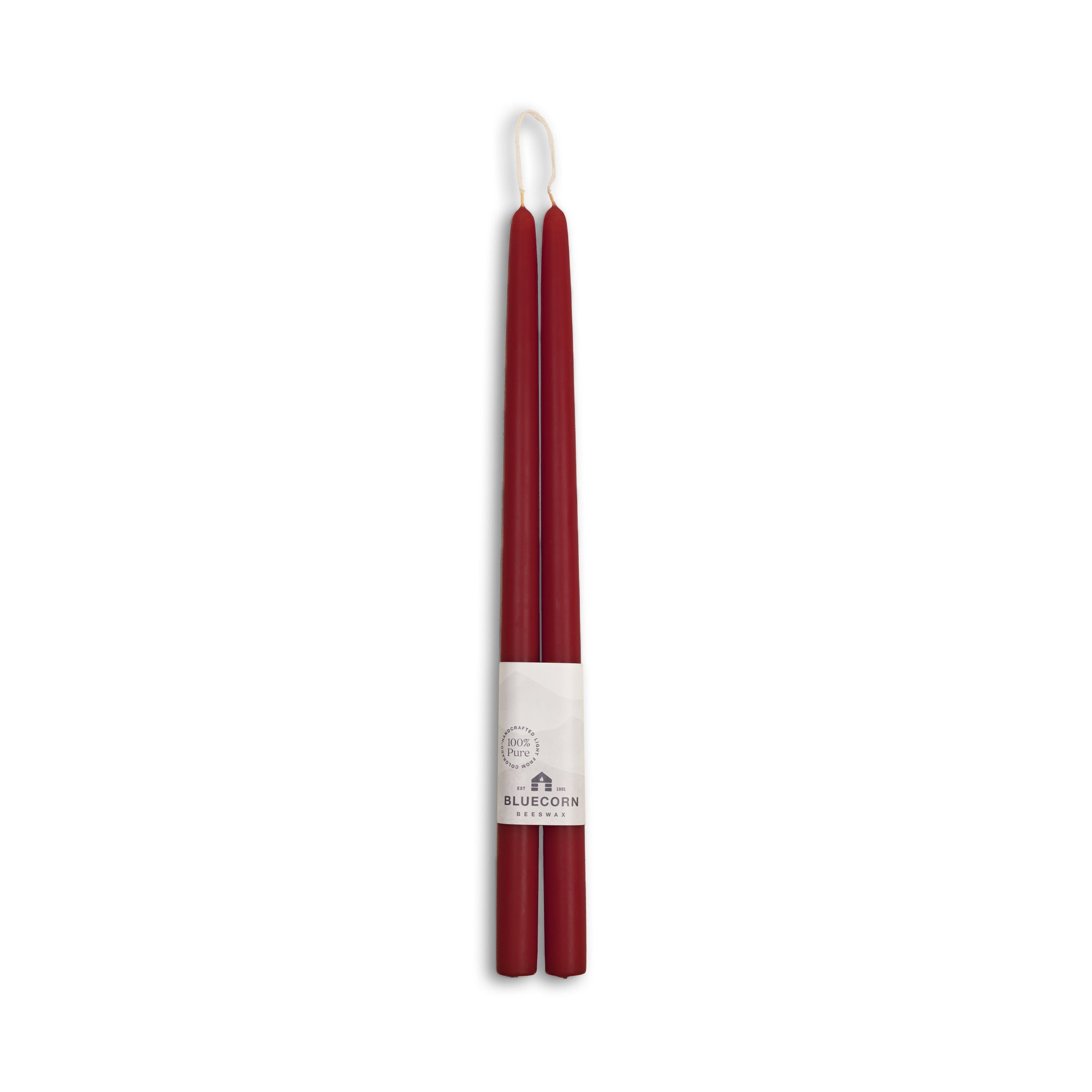 Hand-Dipped Beeswax Taper Candles - 1 Pair 16" Burgundy