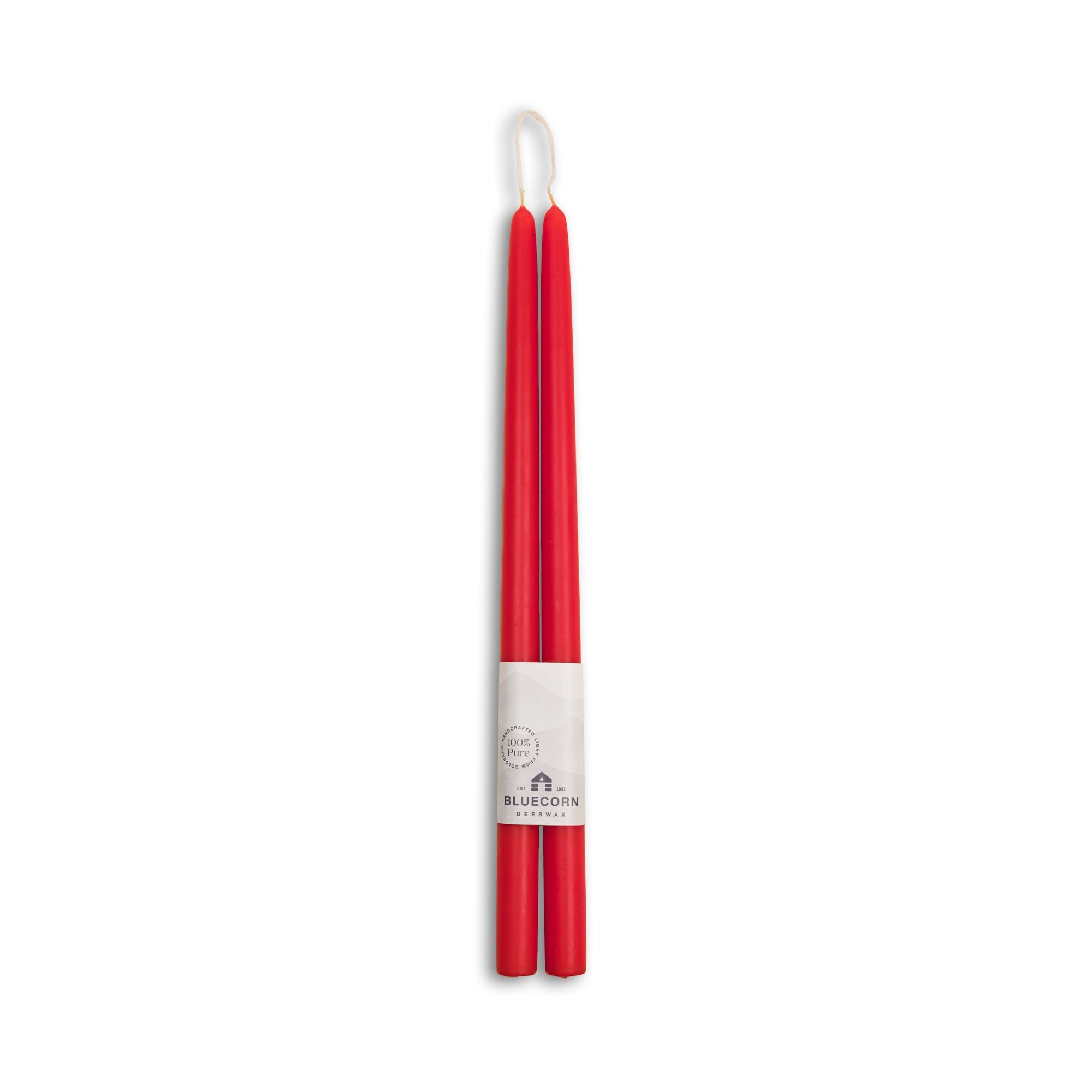 Hand-Dipped Beeswax Taper Candles - 1 Pair 16" Red