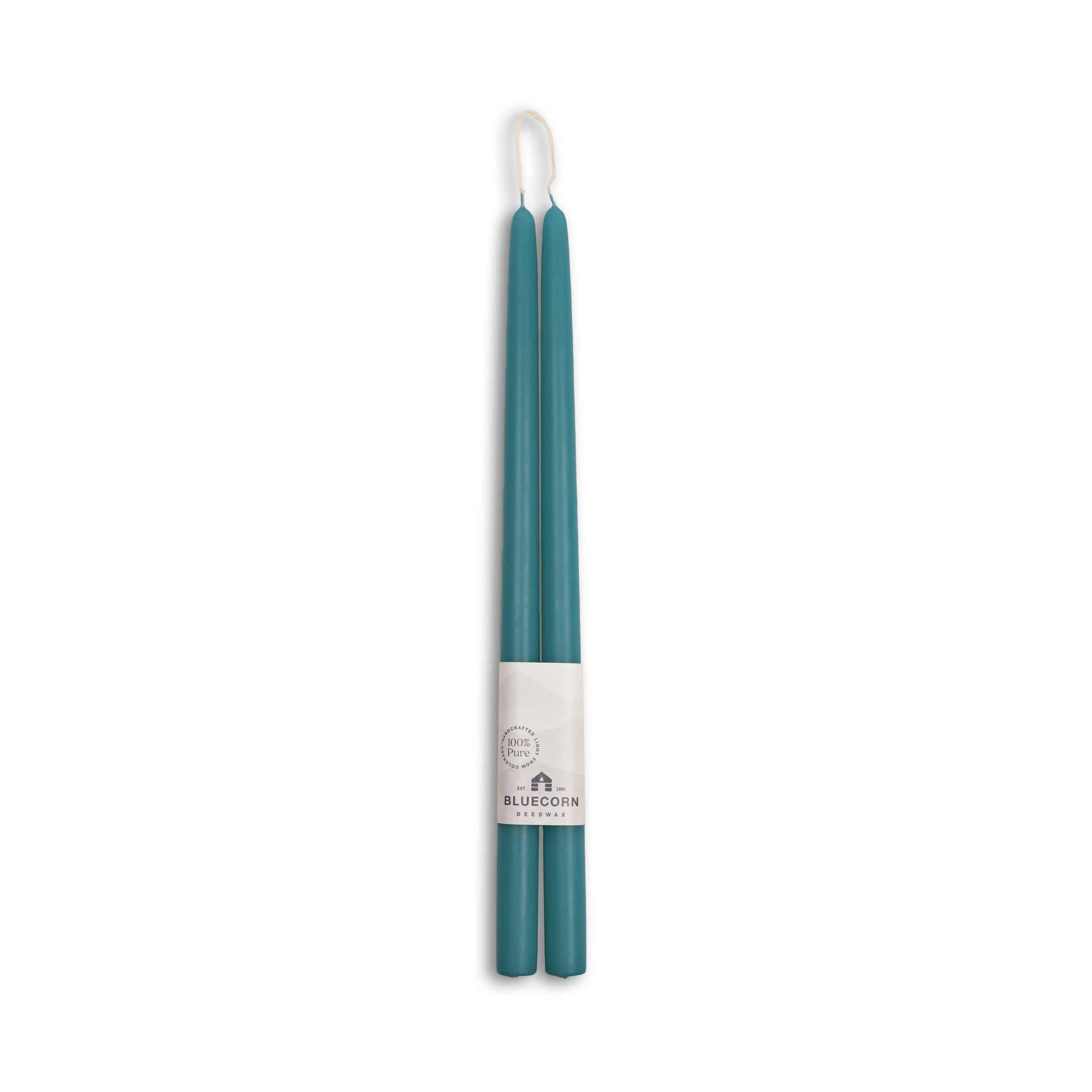 Hand-Dipped Beeswax Taper Candles - 1 Pair 16" Teal
