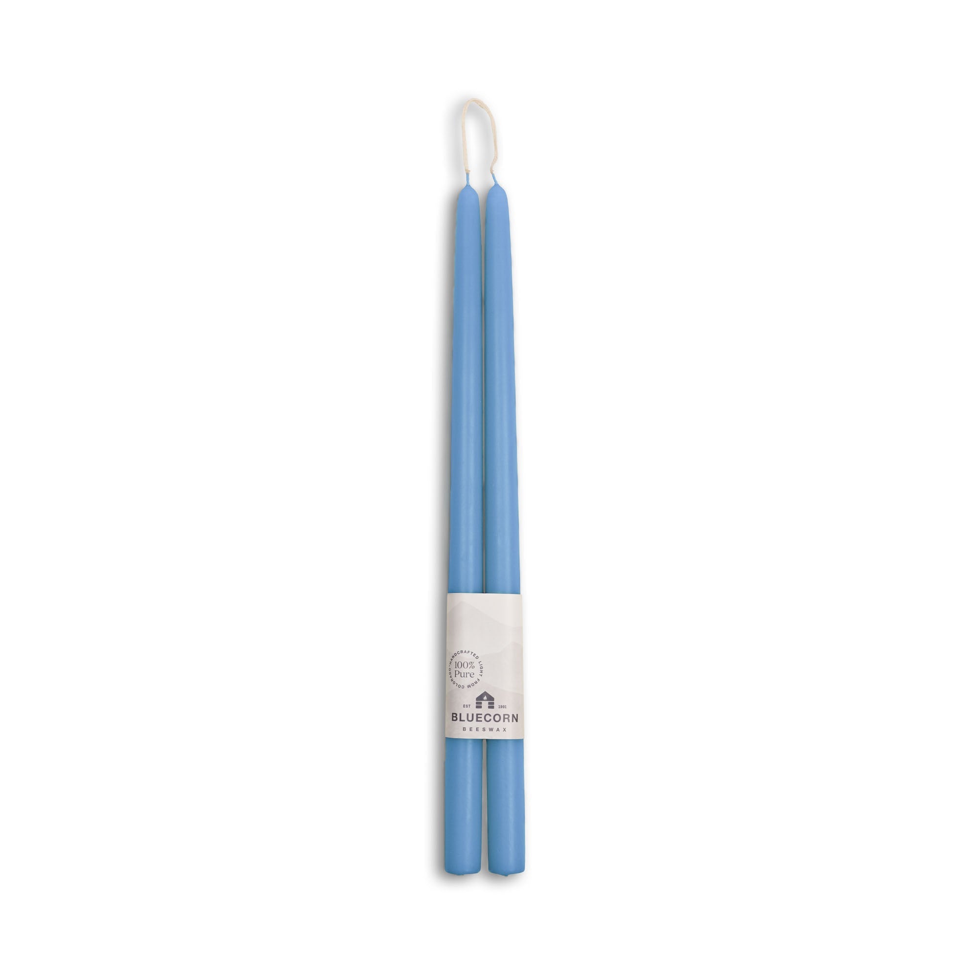 Hand-Dipped Beeswax Taper Candles - 1 Pair 16" Sky Blue